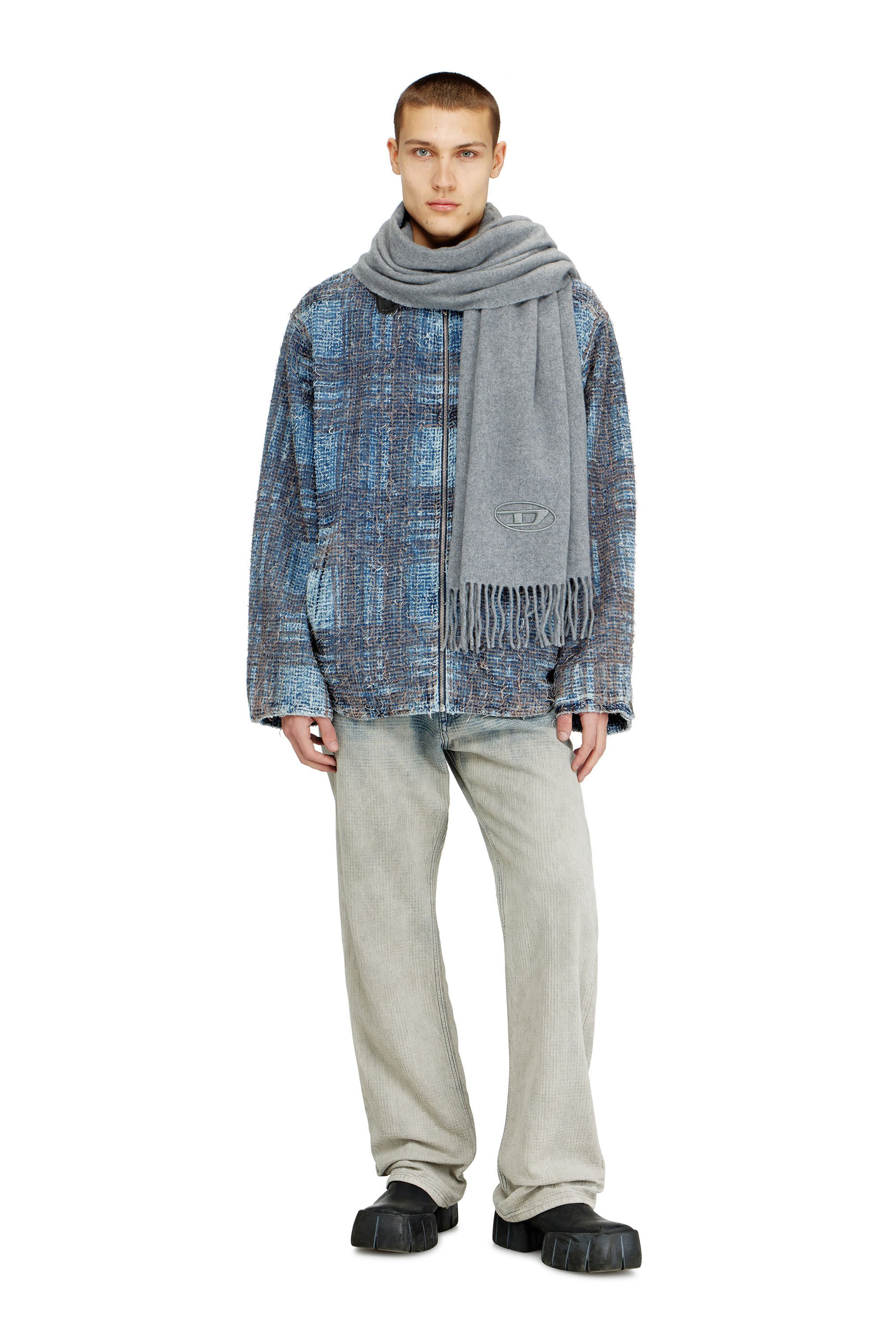 Diesel - S-IMON-D-LONG, Man's Wool-blend scarf with fringed edges in Grey - 4