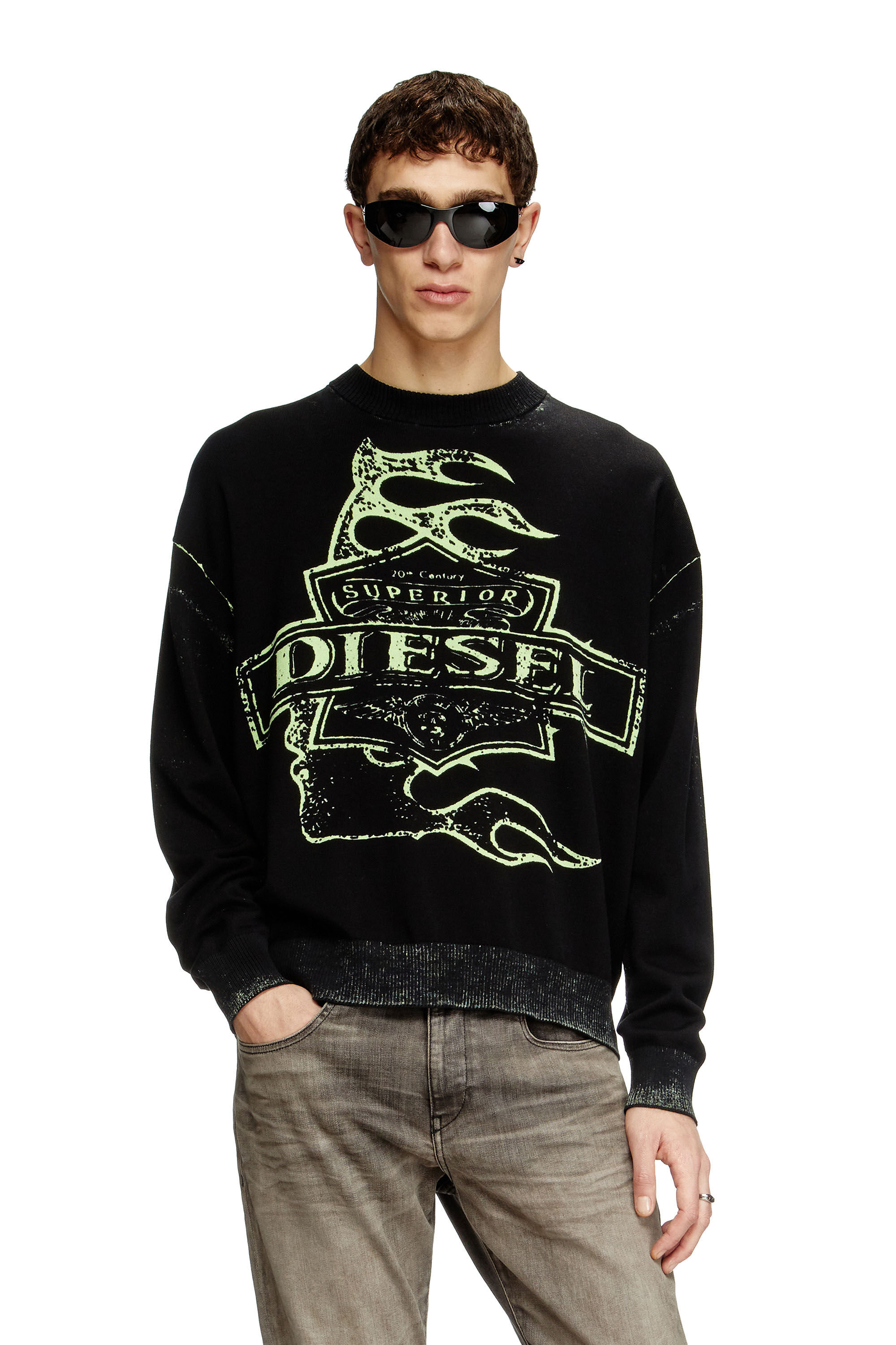 Diesel - K-BELEZ, Man's Reverse-print logo jumper in Black - 3
