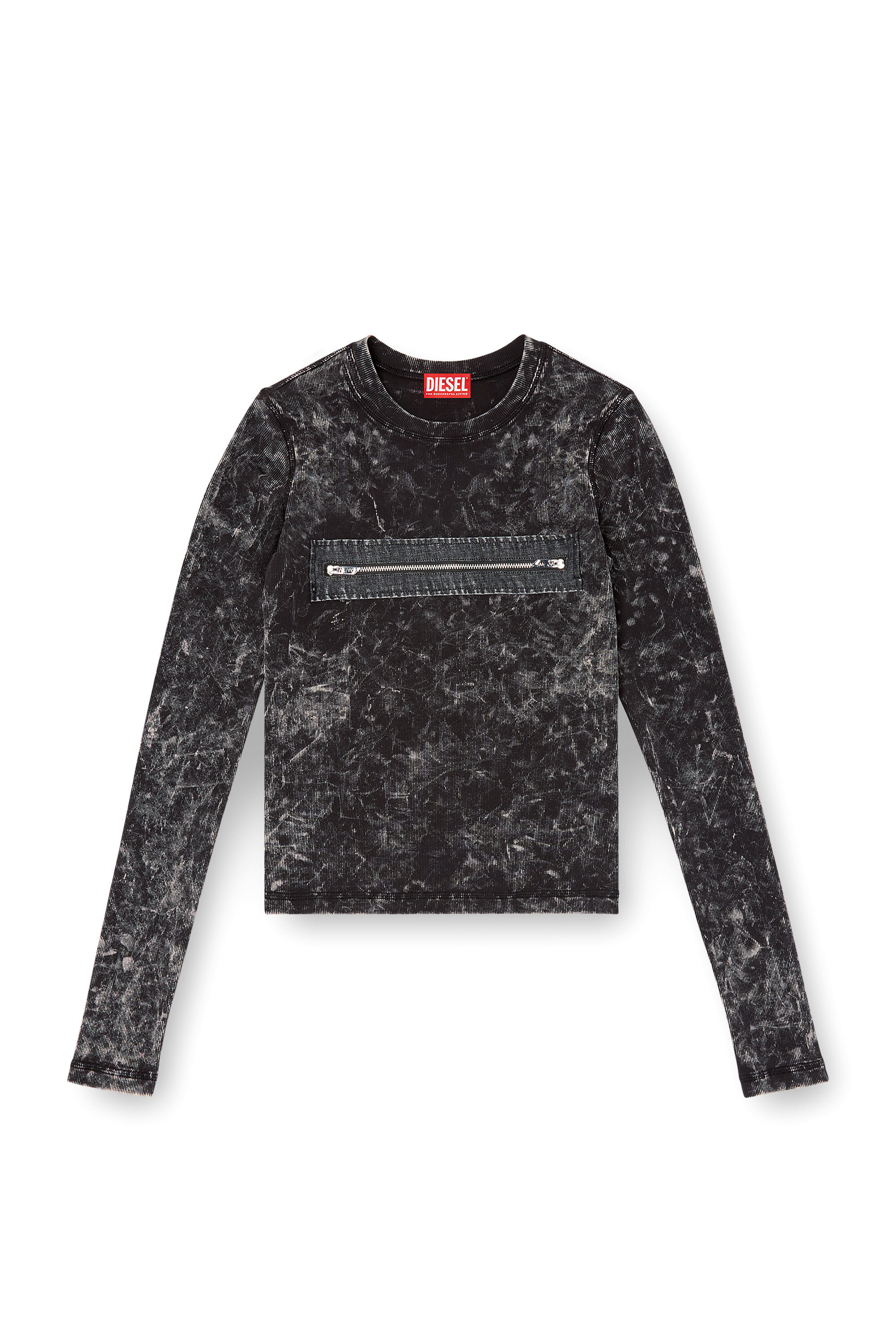 Diesel - T-ERCOLE, Woman's Marbled top with zipped cut-out in Black - 2