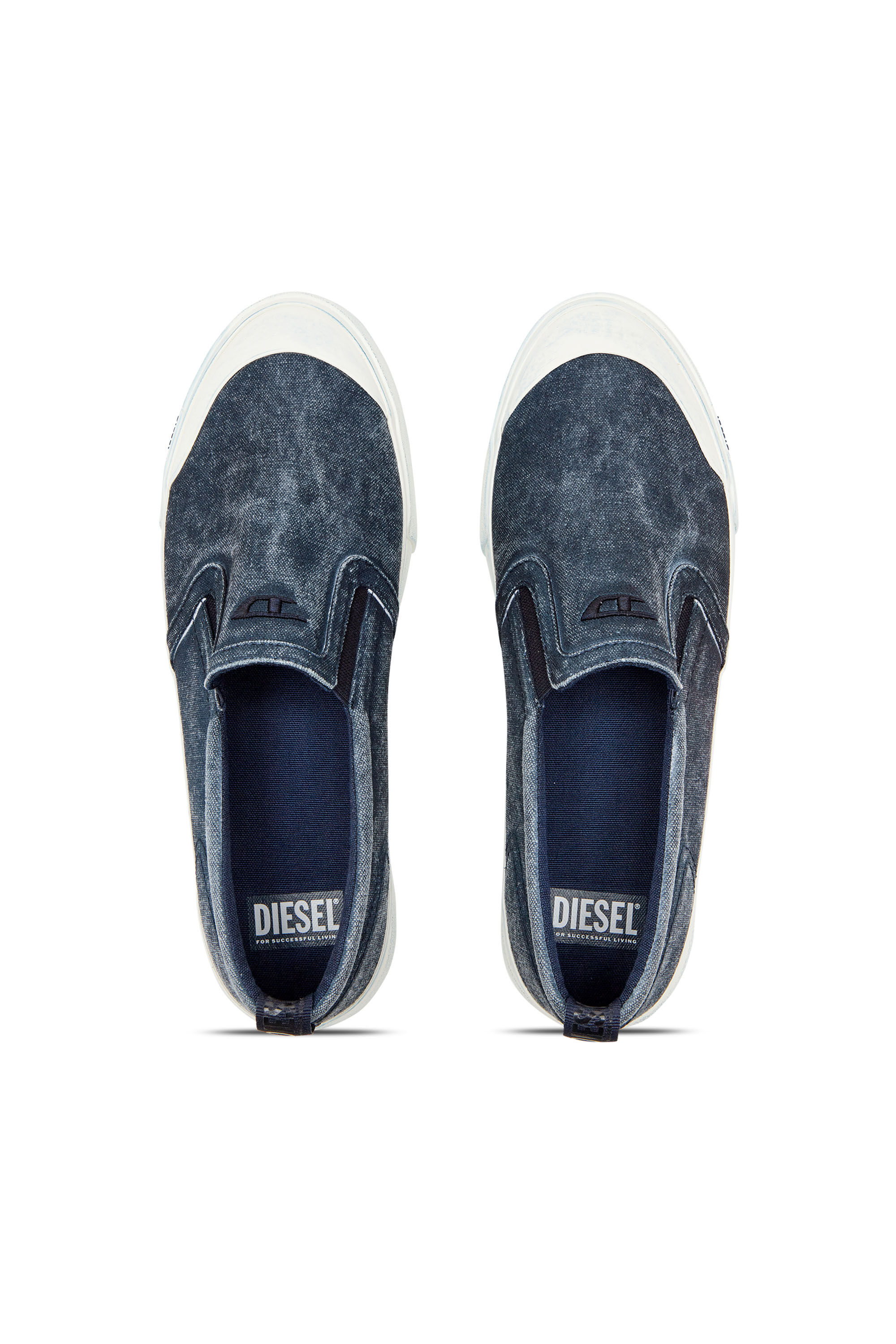 Diesel - S-ATHOS SLIP ON, Man Canvas slip-on sneakers with D embroidery in Blue - Image 4