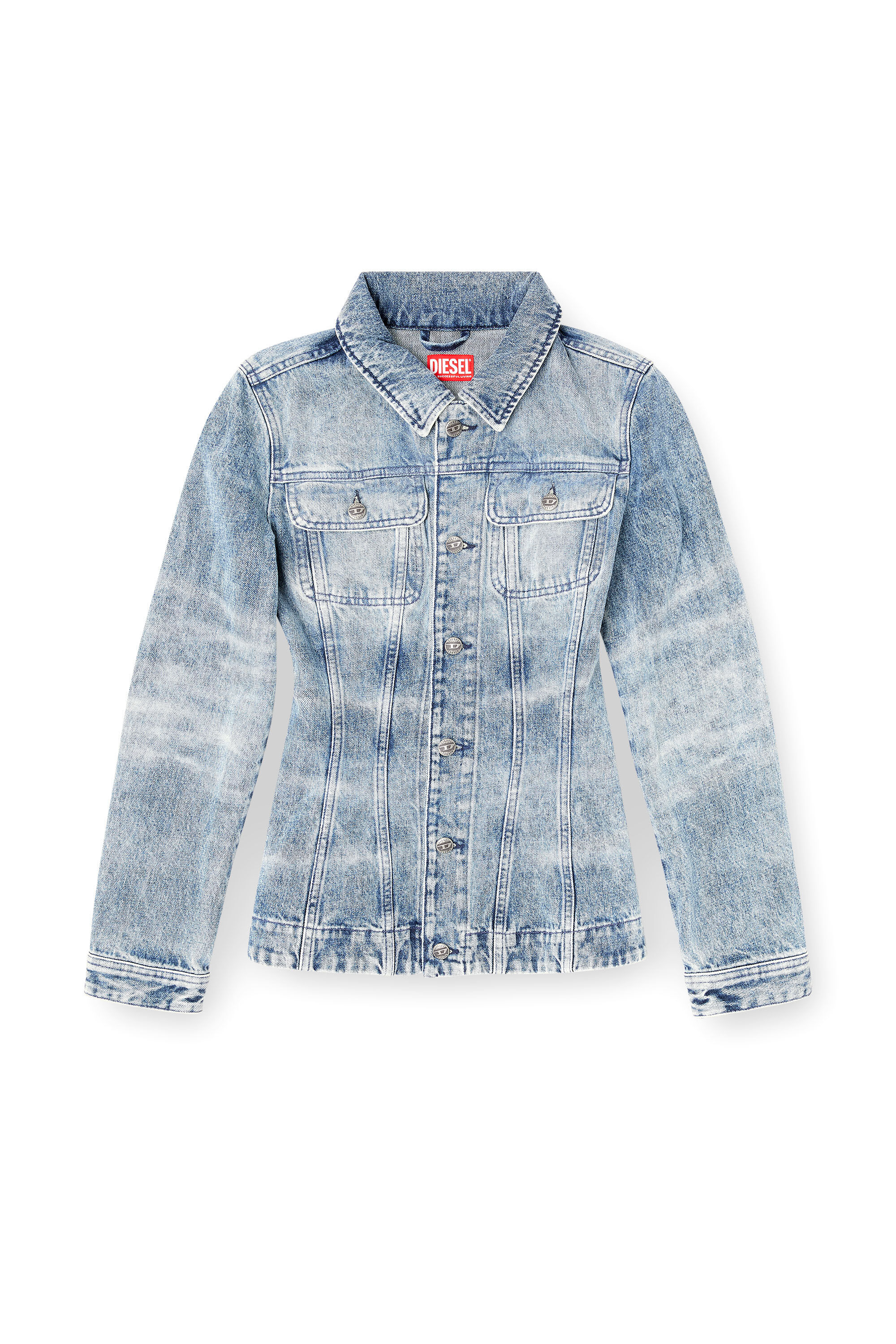 Diesel - DE-KATERIN-FSH, Woman's Fitted jacket in lasered cotton-hemp denim in Light Blue - 2