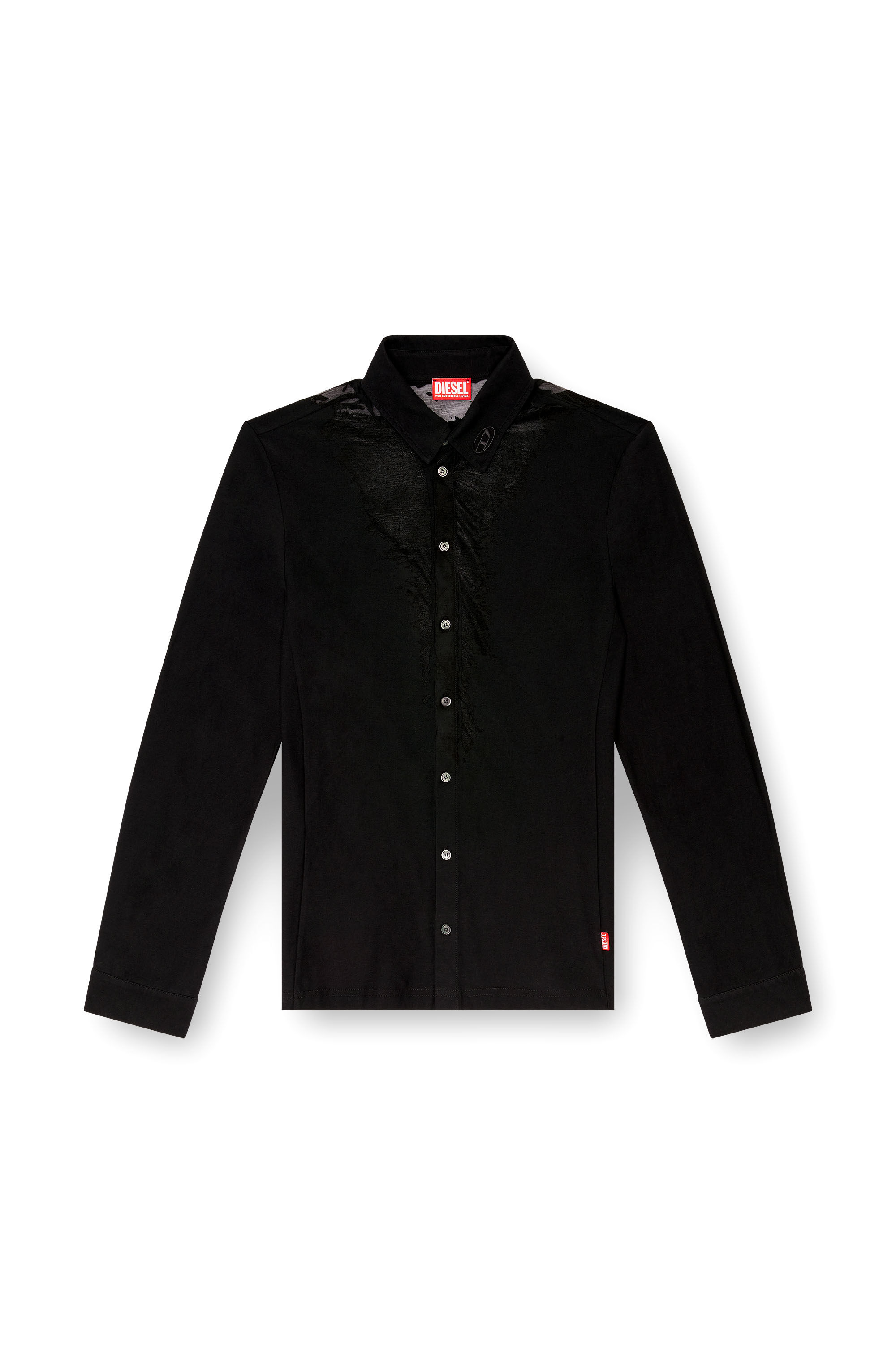 Diesel - S-SUN-PLAIN, Man's Jersey shirt with devoré sweat stains in Black - 2