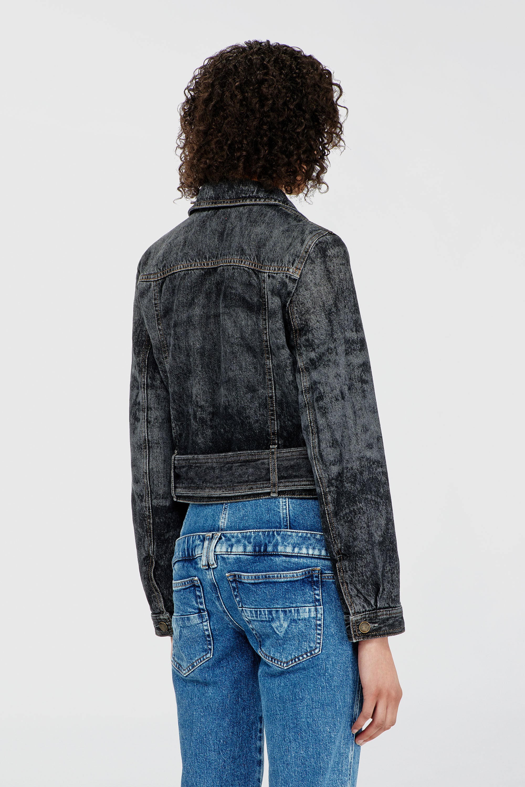 Diesel - DE-LEGEND-S, Woman's Cropped denim jacket with belt in Black - 4