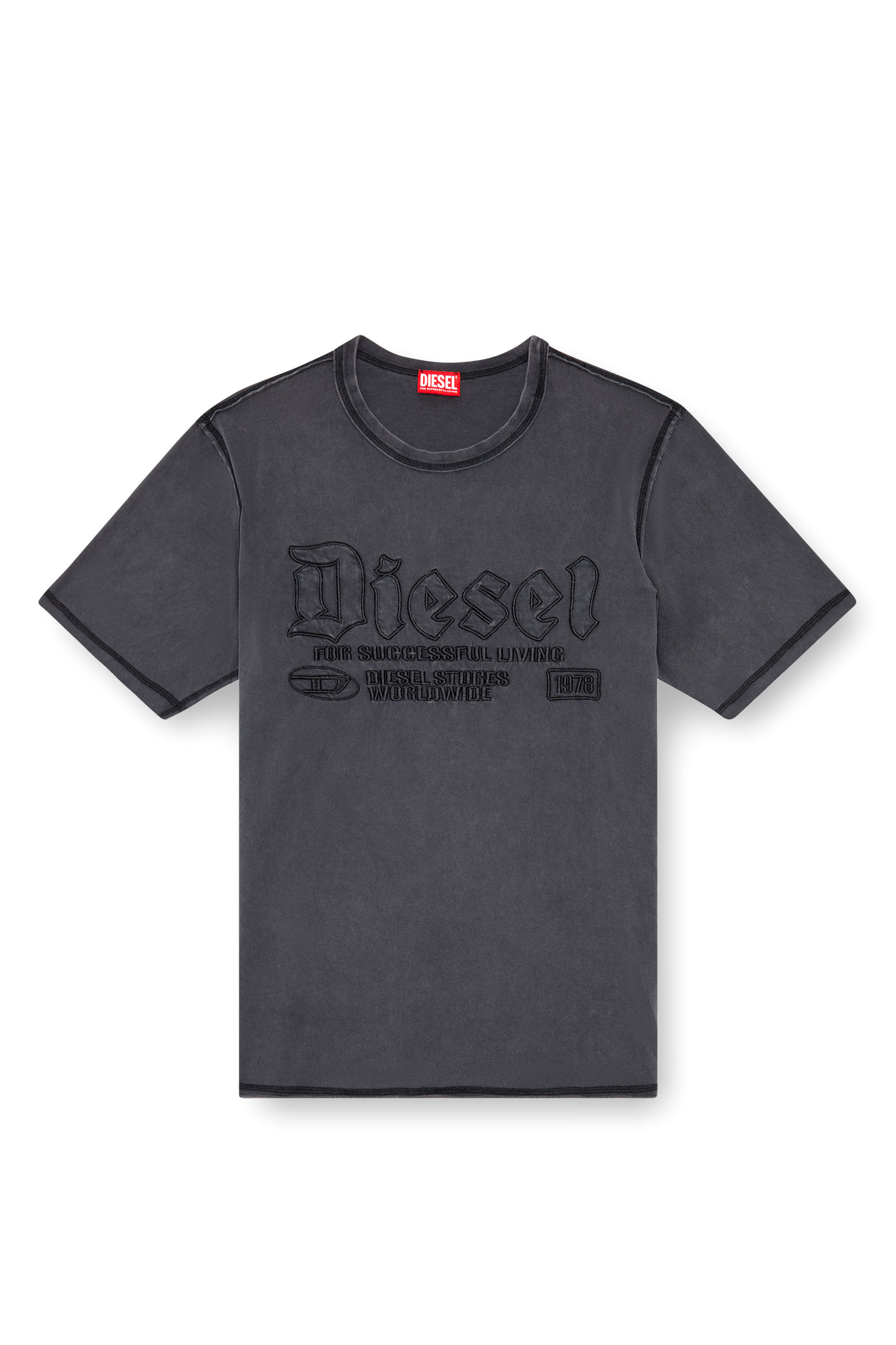 Diesel - T-RAWJUST, Man's Faded T-shirt with tonal embroidery in Black - 2