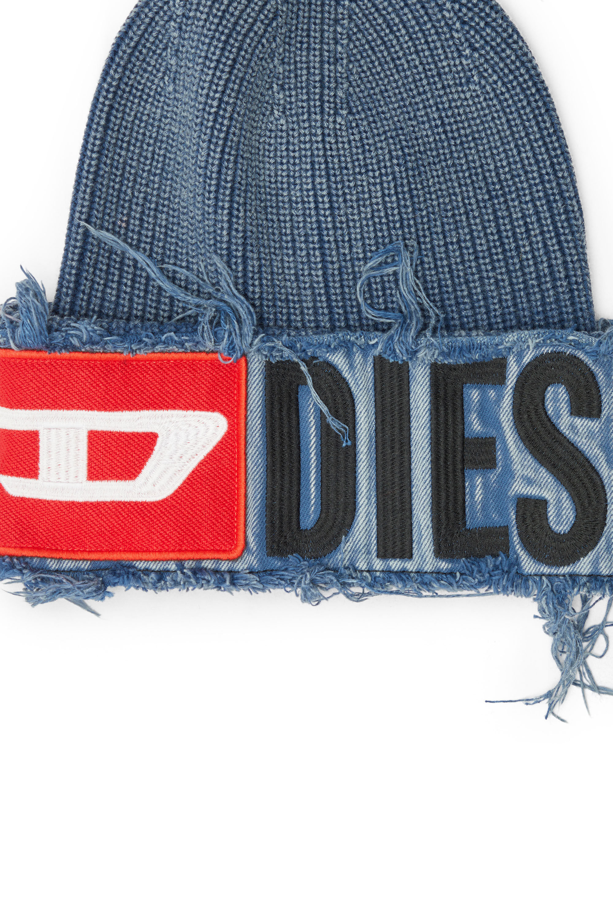 DIESEL K-FROK ニット帽 ダークブルー(美品) Women's Denim effect beanie with bold patch detail | Blue | Diesel