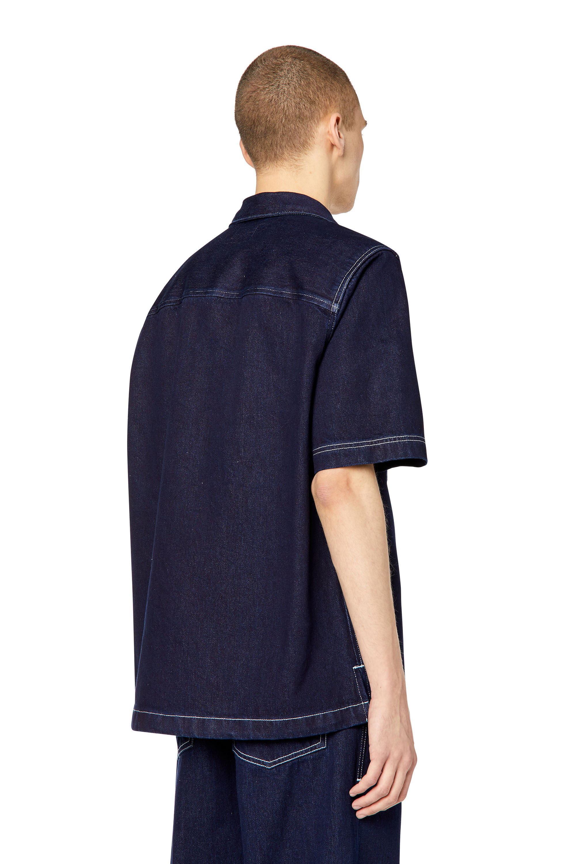 Diesel - D-PAROSHORT, Man's Bowling shirt in denim in Dark Blue - 4