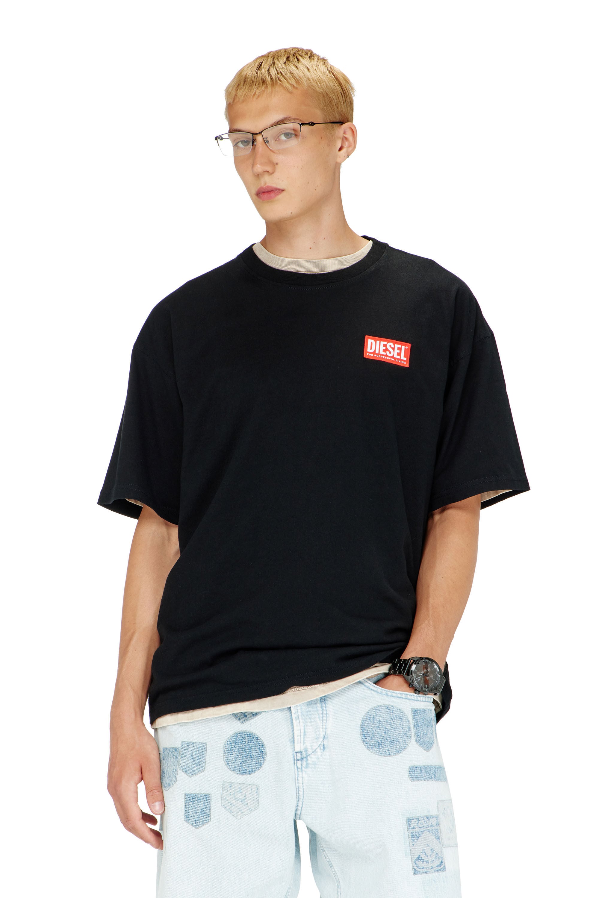Diesel - T-BOXT-LAB, Man's T-shirt with jacquard logo patch in Black - 3