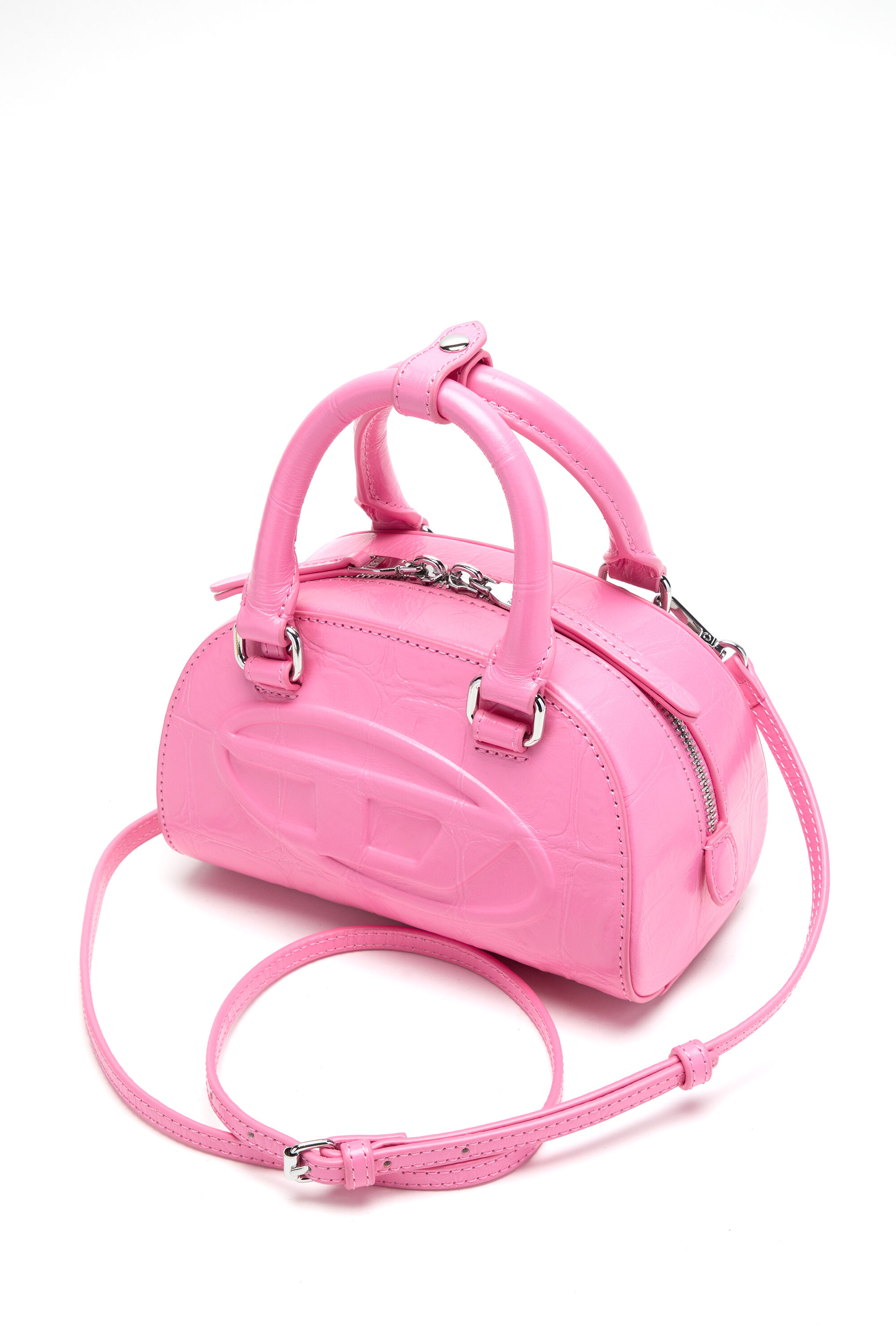 Women's 1DR Dome-Small bowling bag in croc-effect leather | Pink