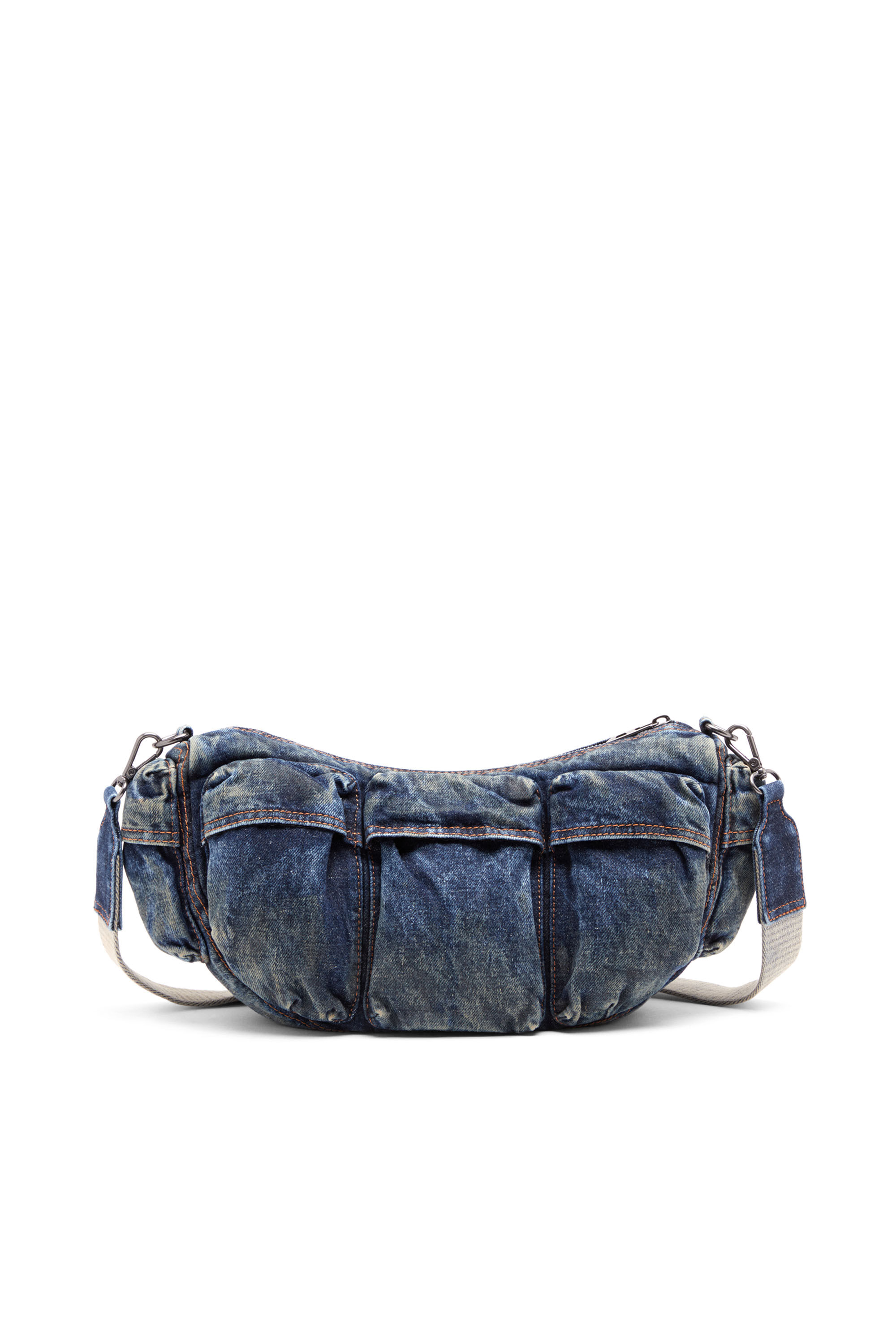 Diesel - RE-EDITION TRAVEL 3000 SHOULDER BAG X, Unisex's Travel 3000-Multipocket bag in treated denim in Blue - 3