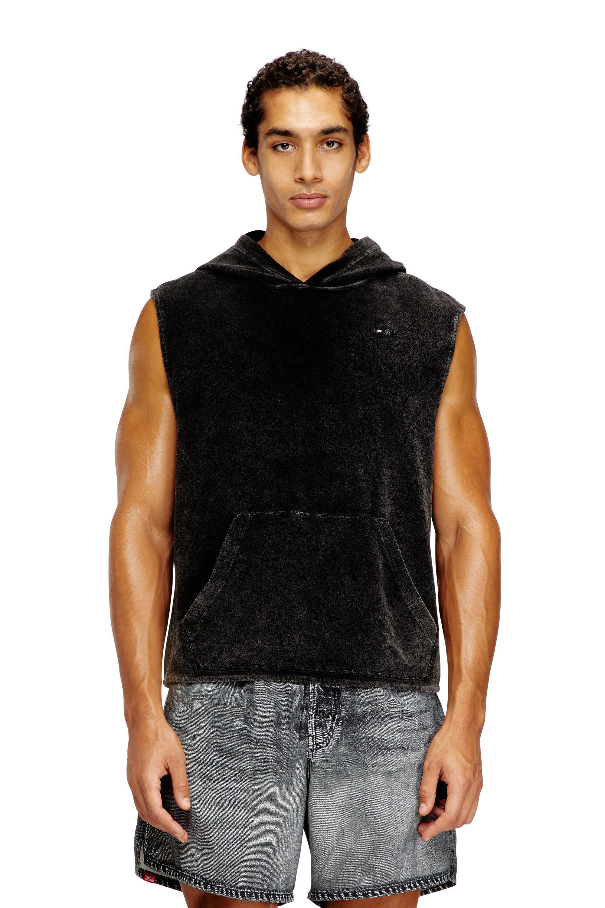 Men's Sleeveless hoodie with denim effect | Black | Diesel