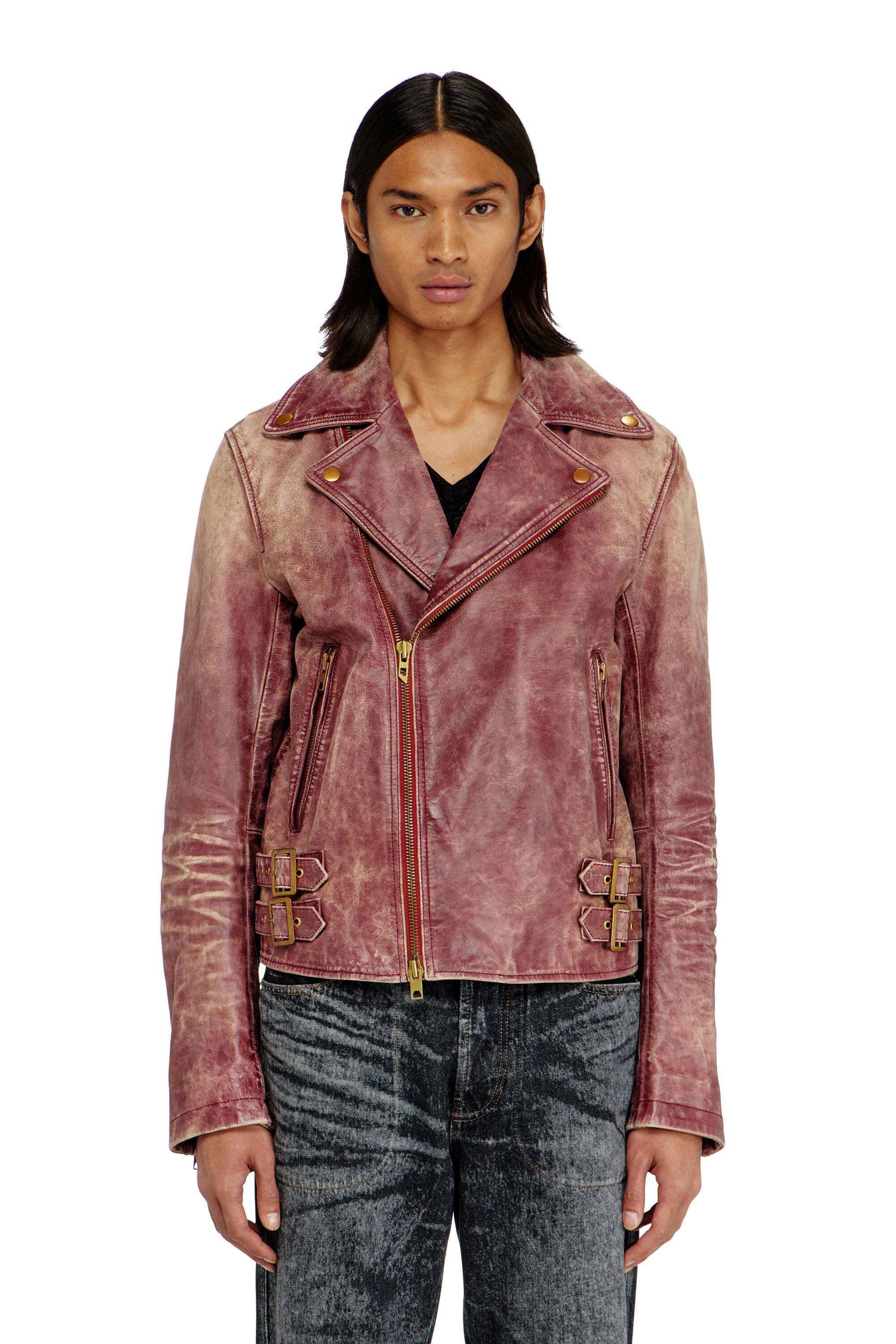 Diesel - L-EON-CJCM, Man's Biker jacket in treated leather in Brown - 3
