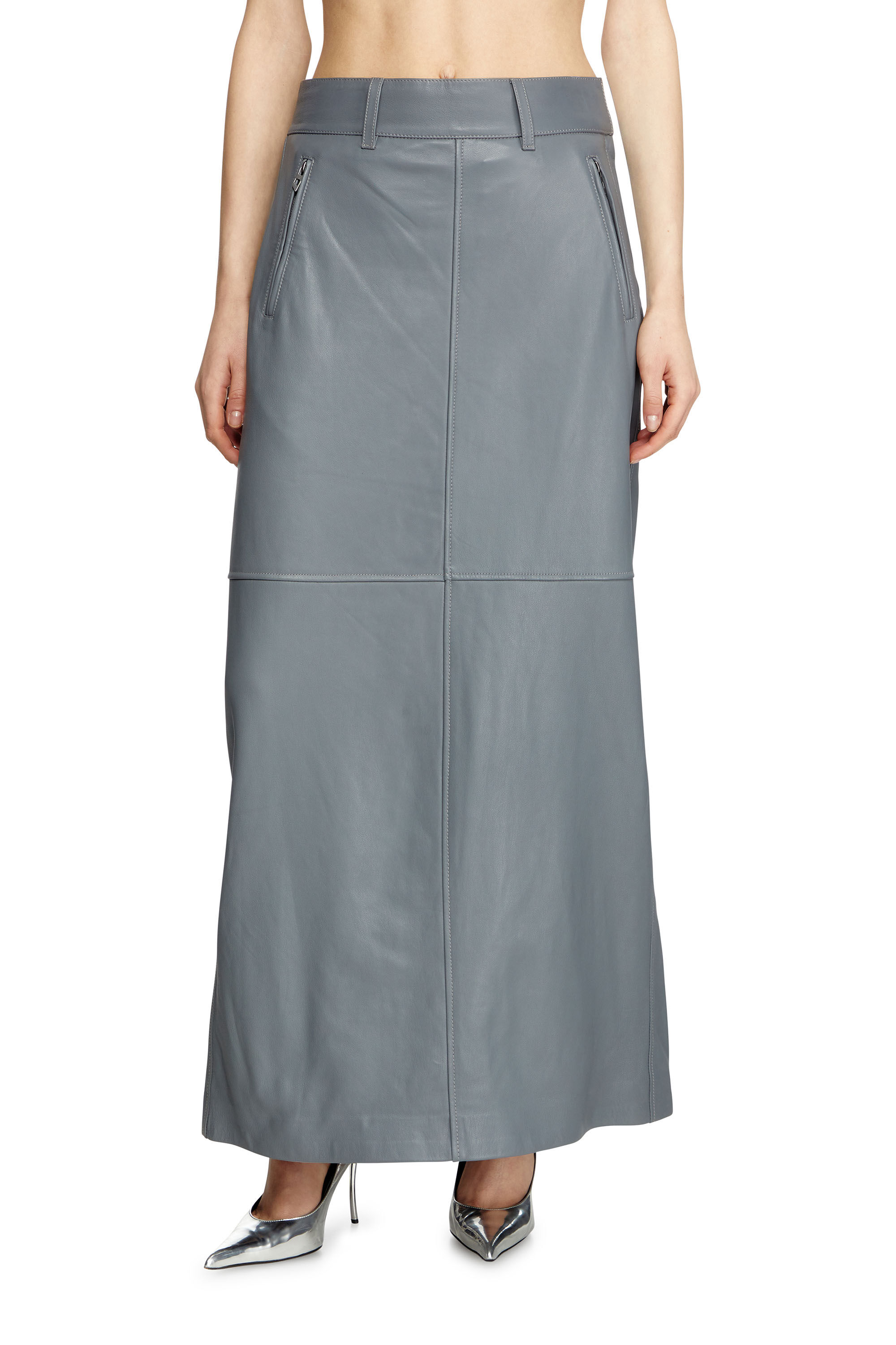 Diesel - L-UCY, Woman's Long leather skirt in Grey - 3