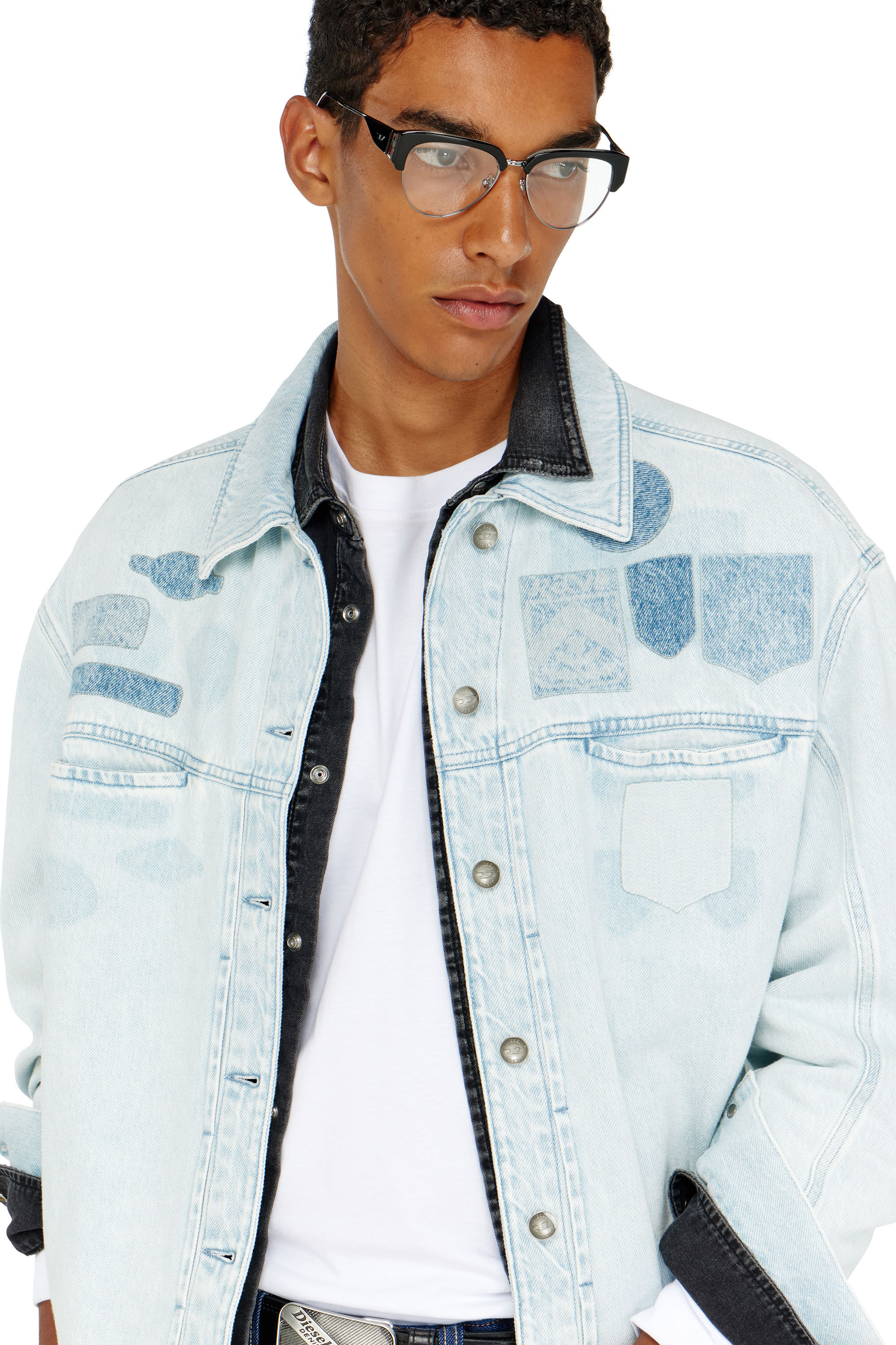 Diesel - D-RYMAVO-S, Unisex's Denim overshirt with patch effects in Light Blue - 5