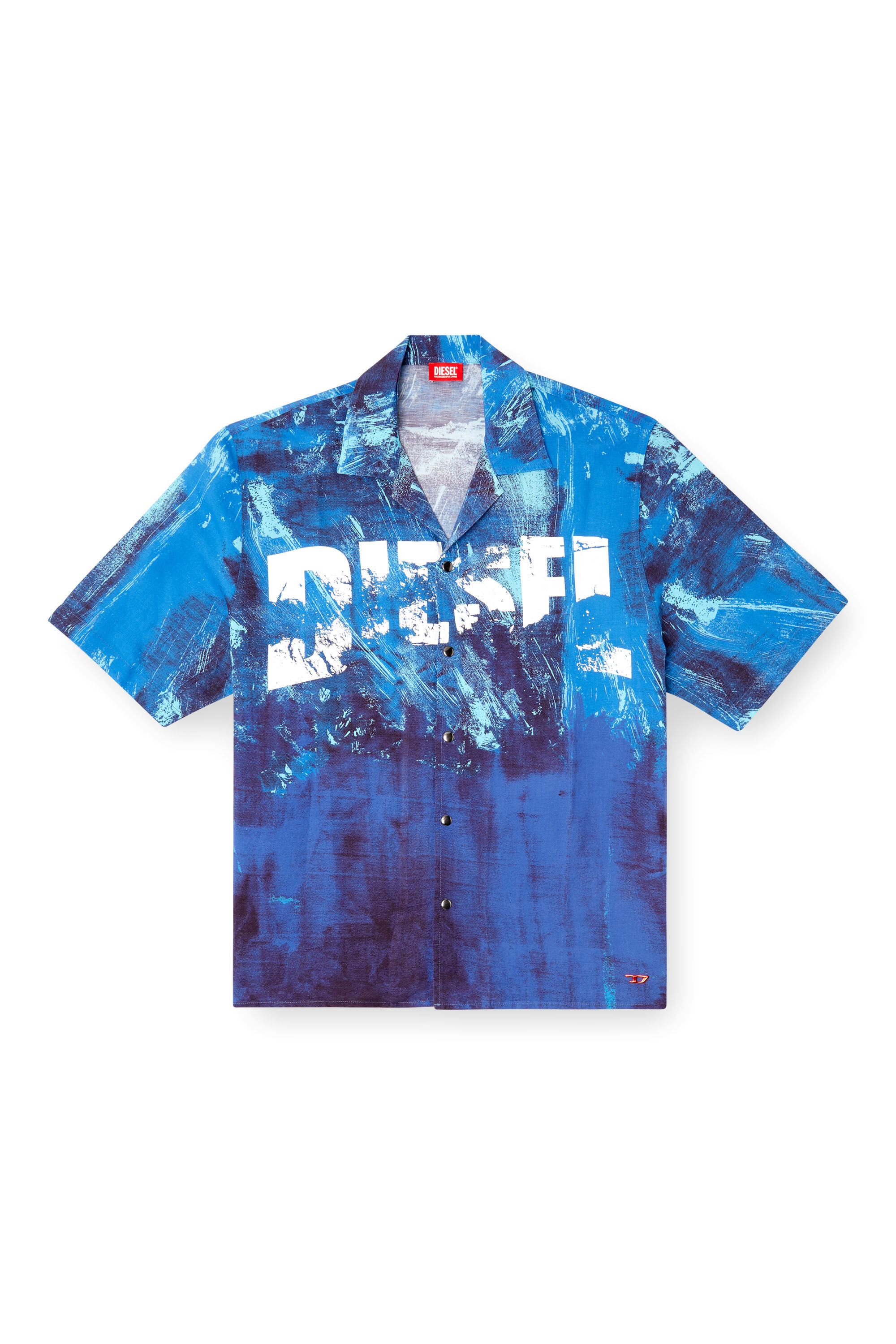 Men's Printed beach shirt in linen blend | Blue | Diesel