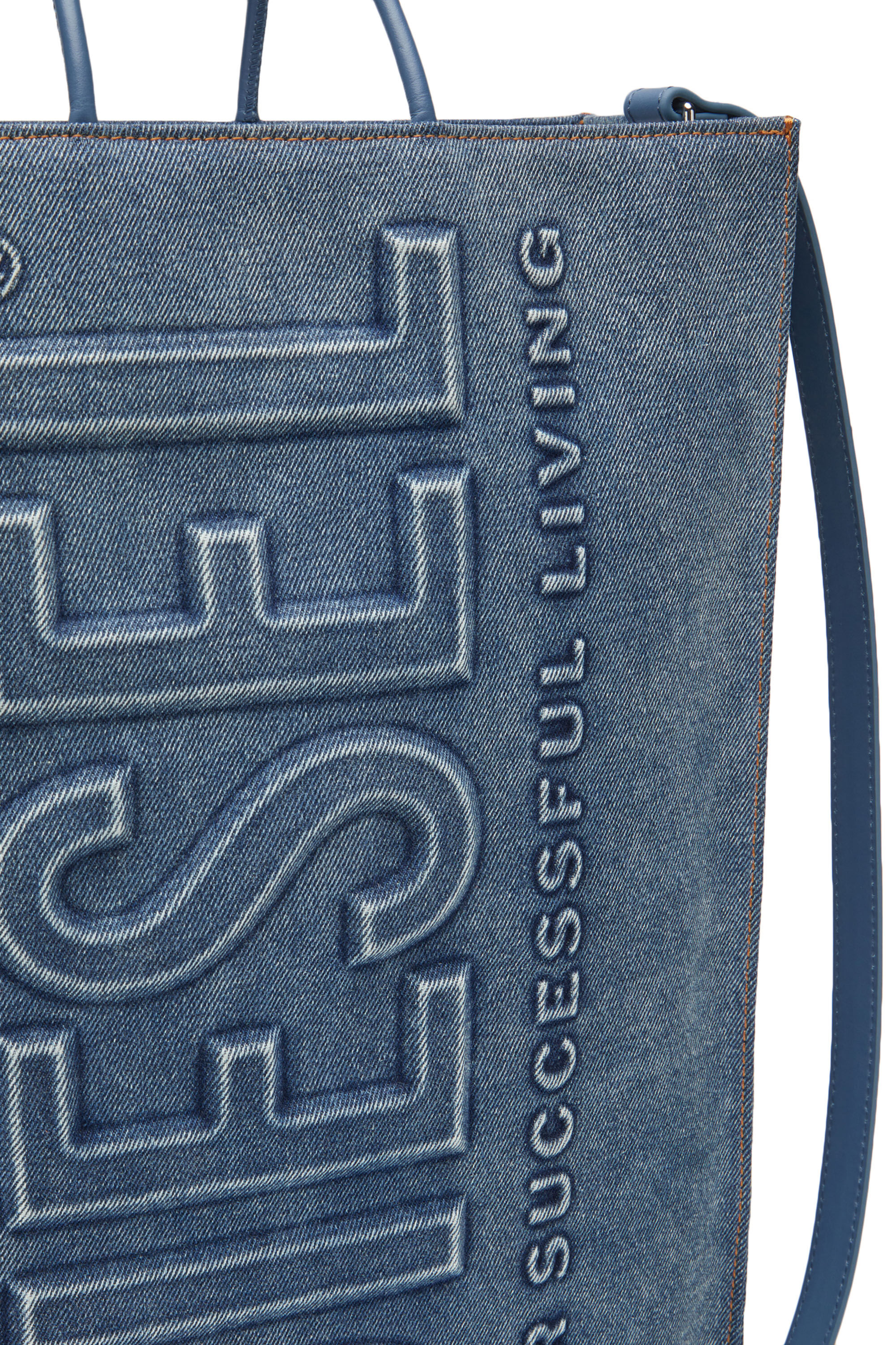 Diesel - DSL SHOPPER 3D L X, Unisex's Dsl Shopper 3D L X - Large tote in overdyed denim in Blue - 2