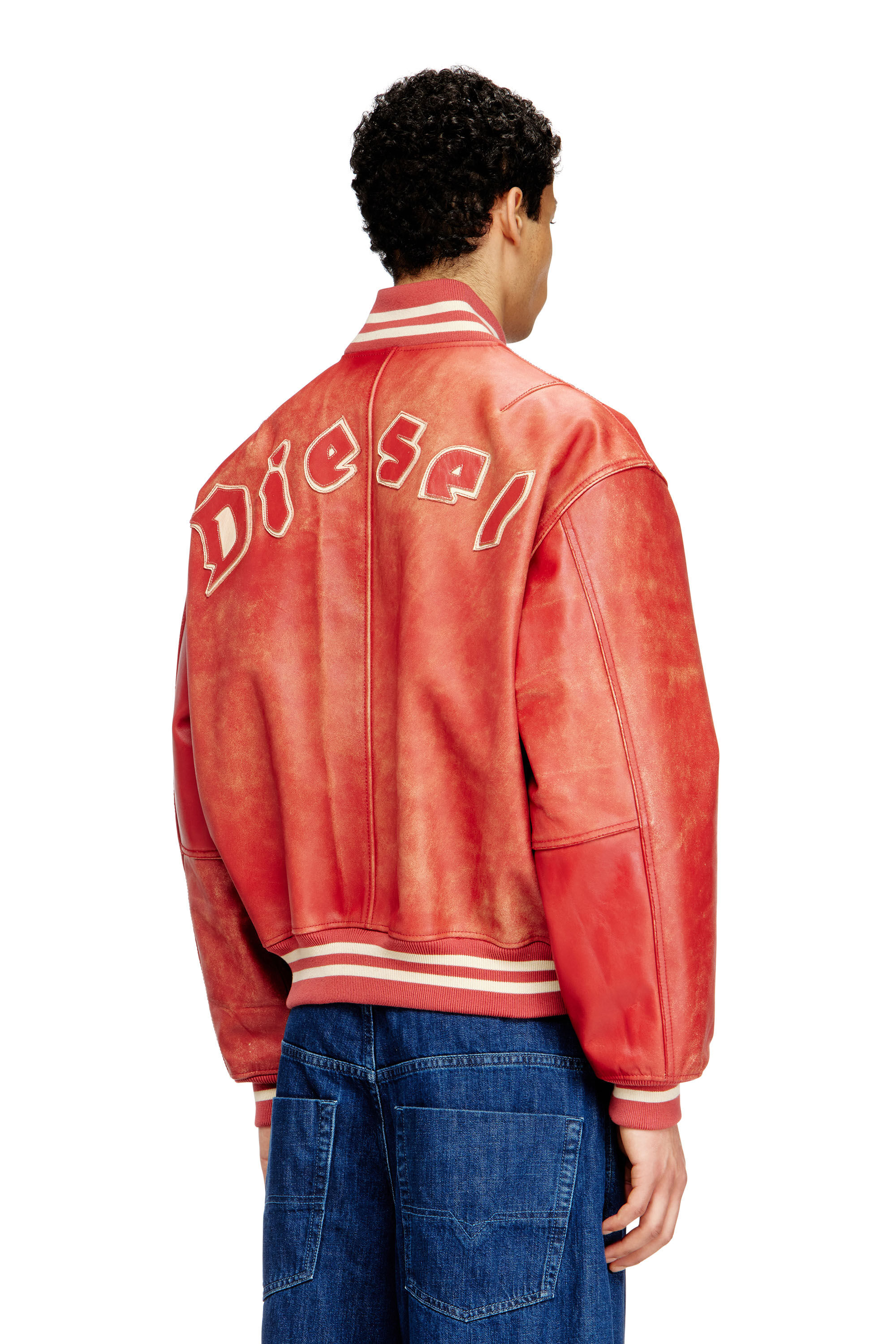 Diesel - L-DIFORDI-20TH, Unisex's Leather bomber jacket with Diesel logo in Red - 4