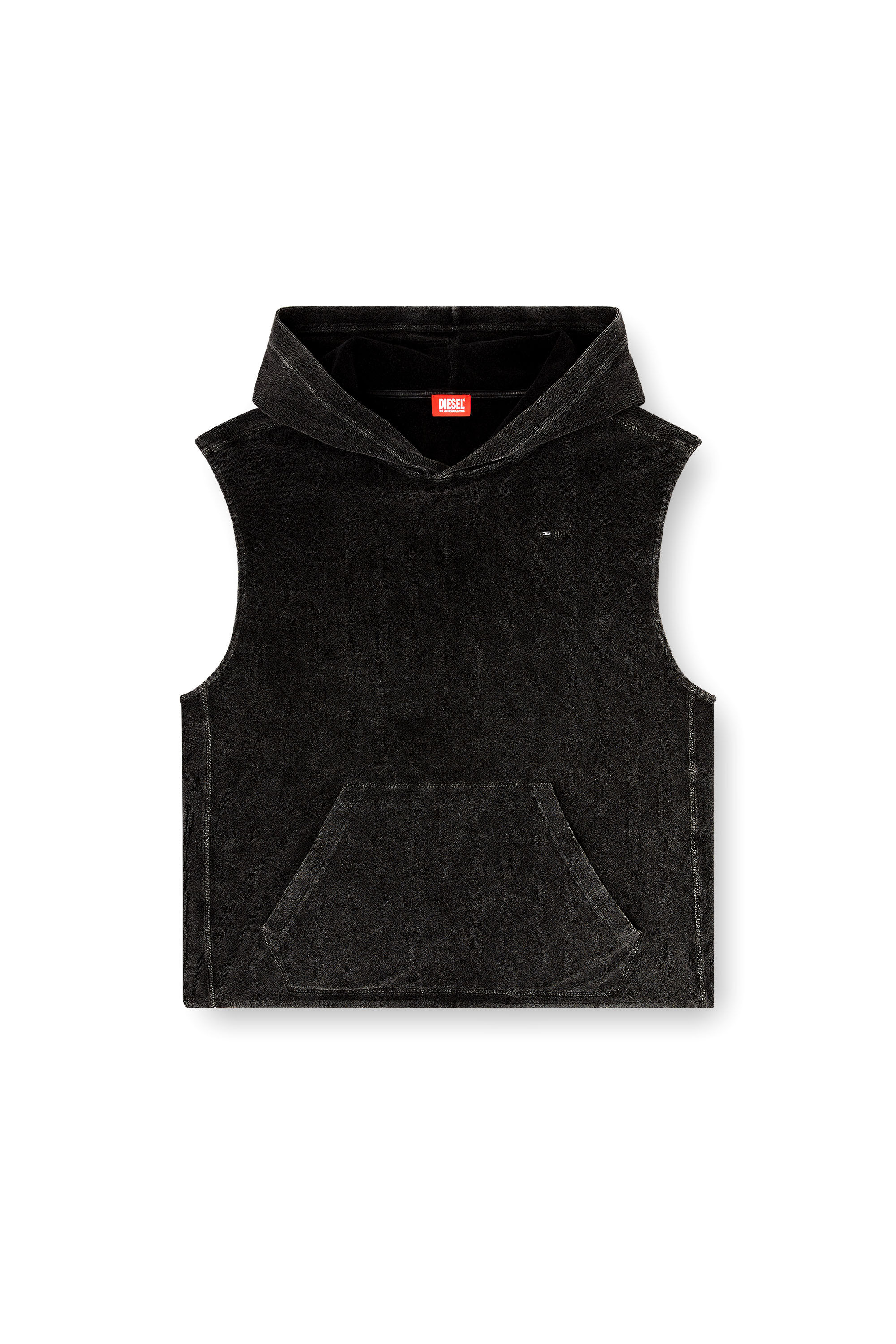 Men's Sleeveless hoodie with denim effect | Black | Diesel