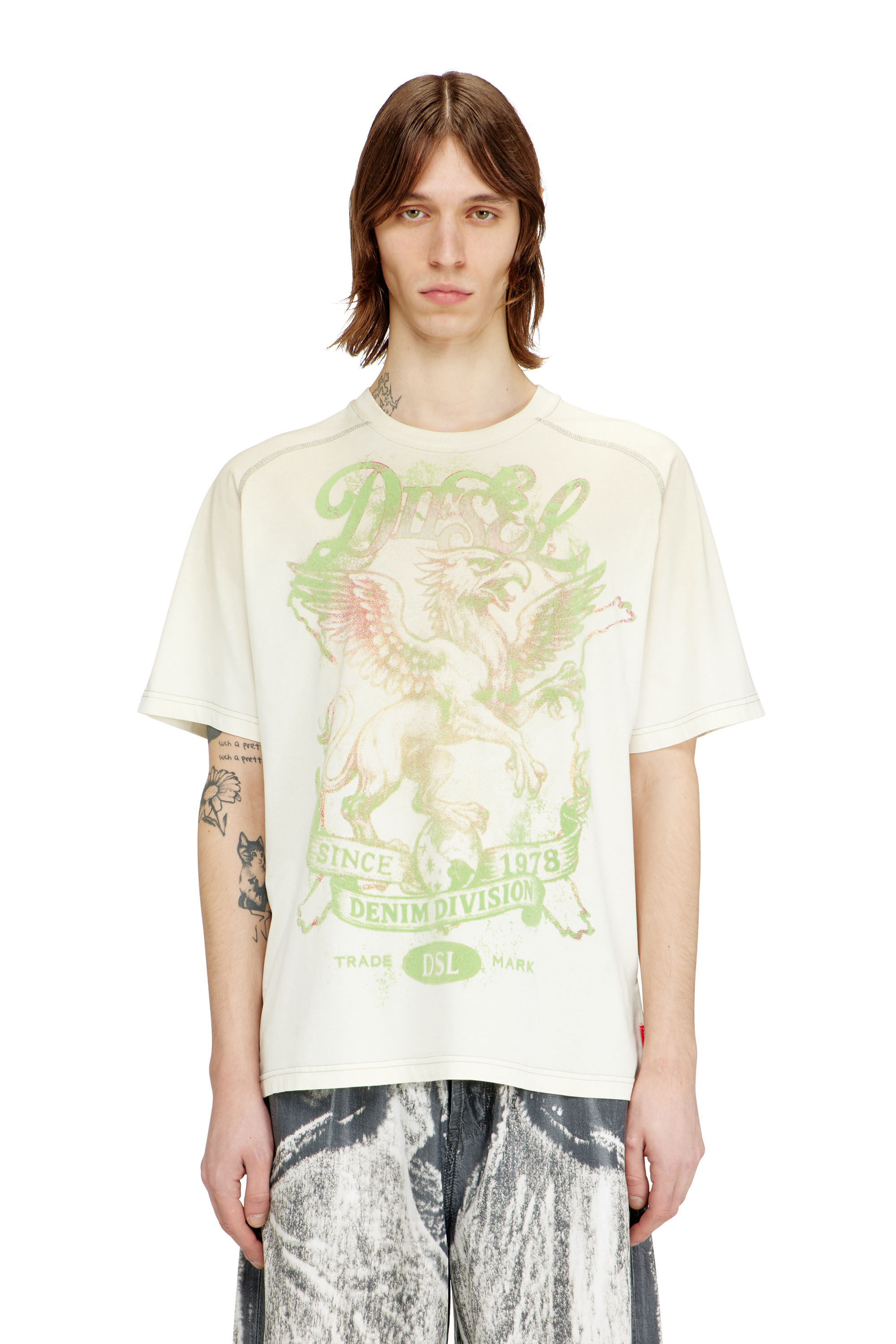 Diesel - T-GRIFFO, Man's T-shirt with griffin print in Green/White - 3