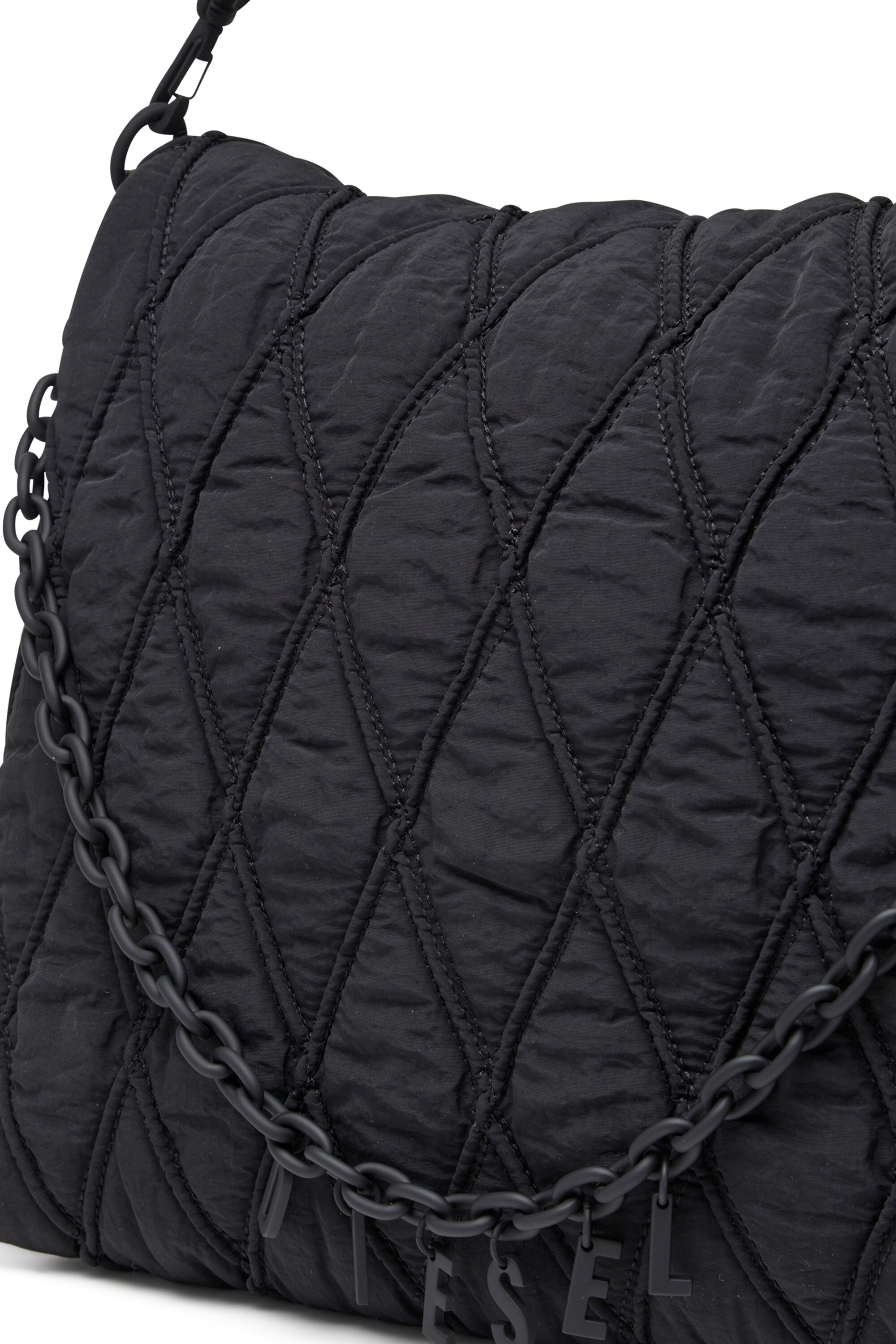 Diesel - CHARM-D SHOULDER L, Woman's Shoulder bag in quilted washed nylon in Black - 2