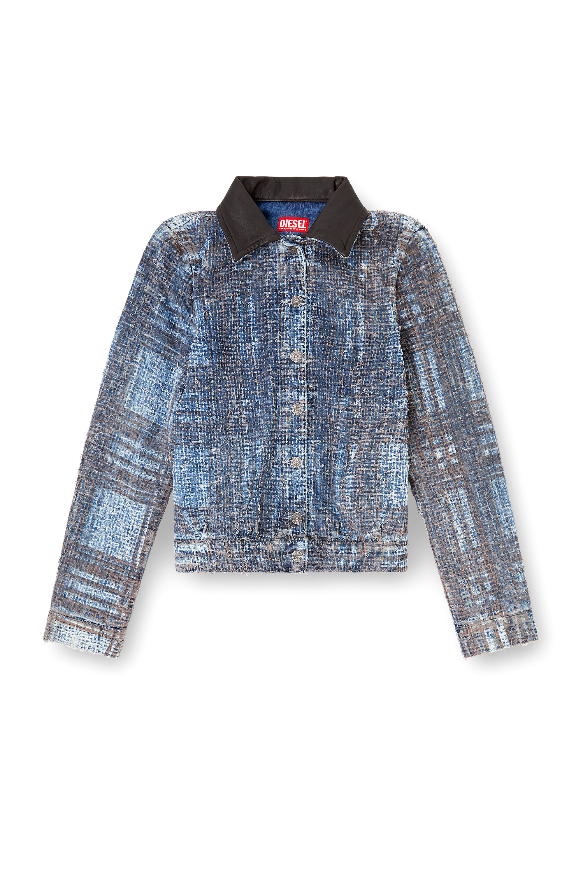 Diesel - DE-ATELI-S, Woman's Cropped jacket in graphic boucl&eacute; denim in Blue - 2