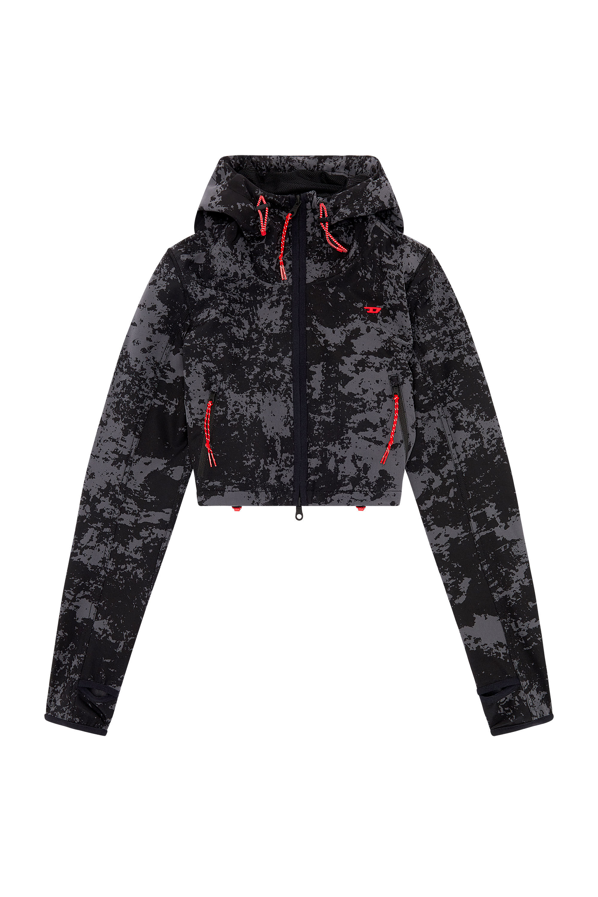 Diesel - AWWT-CYNTHIA-WT40, Woman Hooded cropped jacket with cloudy print in Black - Image 2