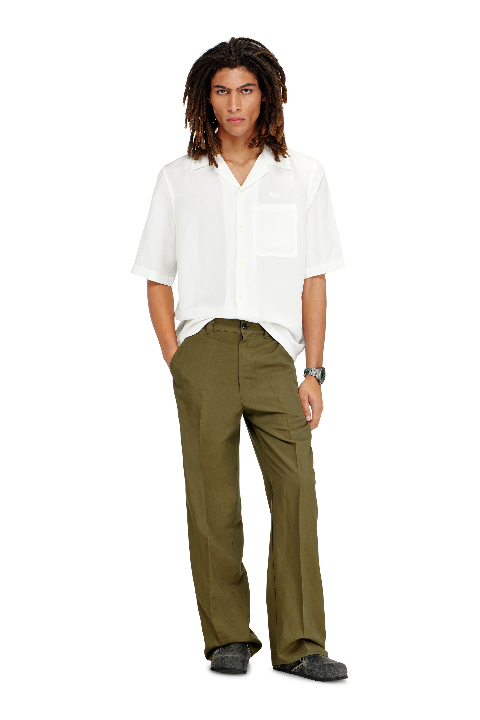 Men's Linen-blend pants with wide leg | Green | Diesel DK