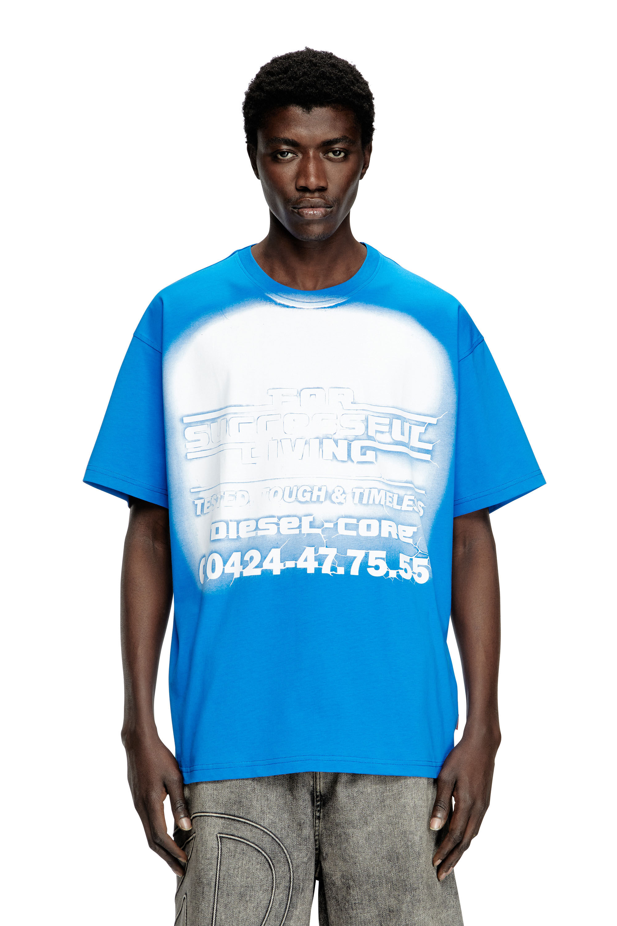 Diesel - T-BOXT-R15, Man's T-shirt with blowout logo graphic in Blue - 3