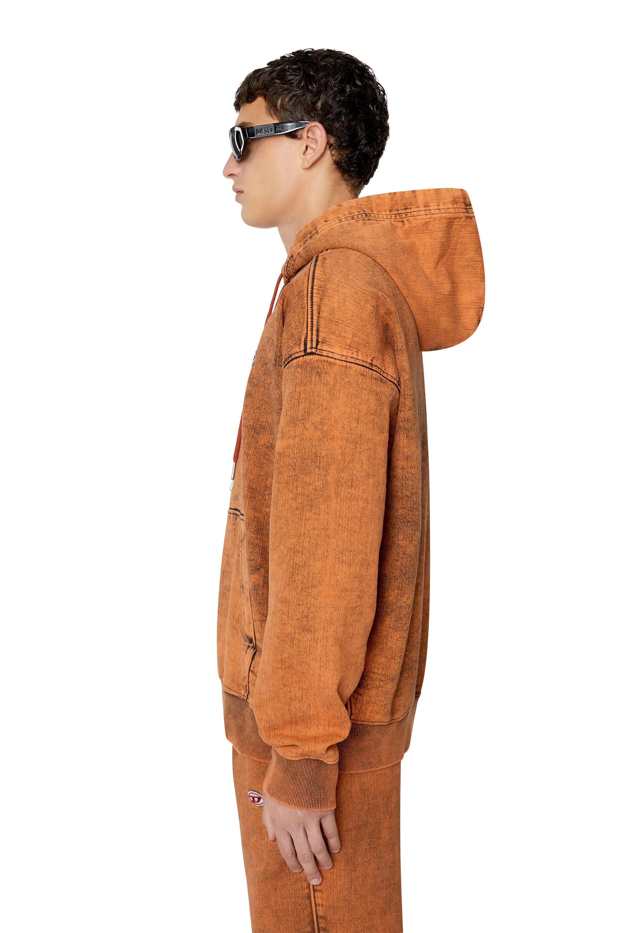 Diesel - D-UM-RIB TRACK DENIM HOODIE, Orange - Image 5