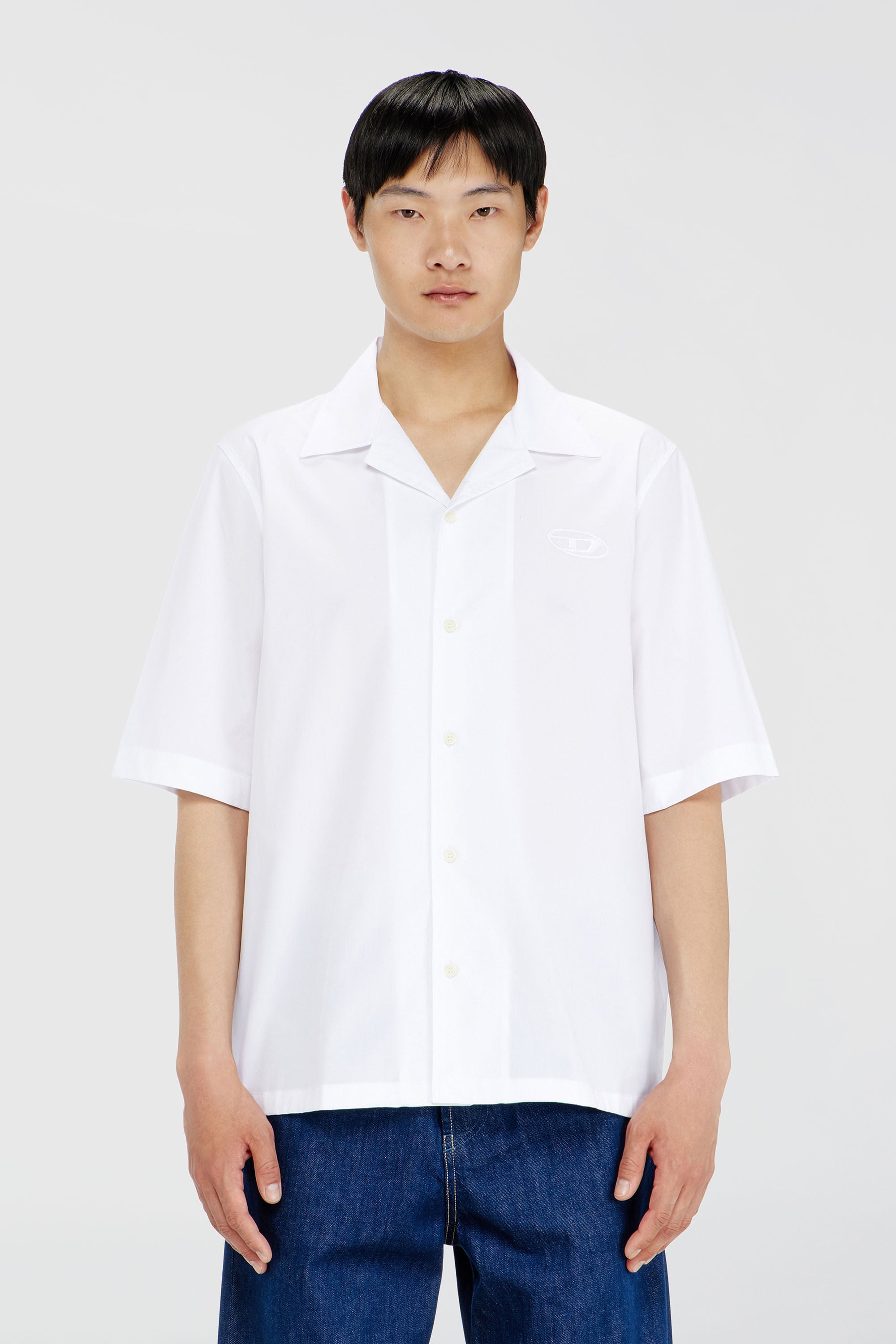Diesel - S-MAC-GSBH, Man's Stretch poplin shirt with Oval D embroidery in White - 3