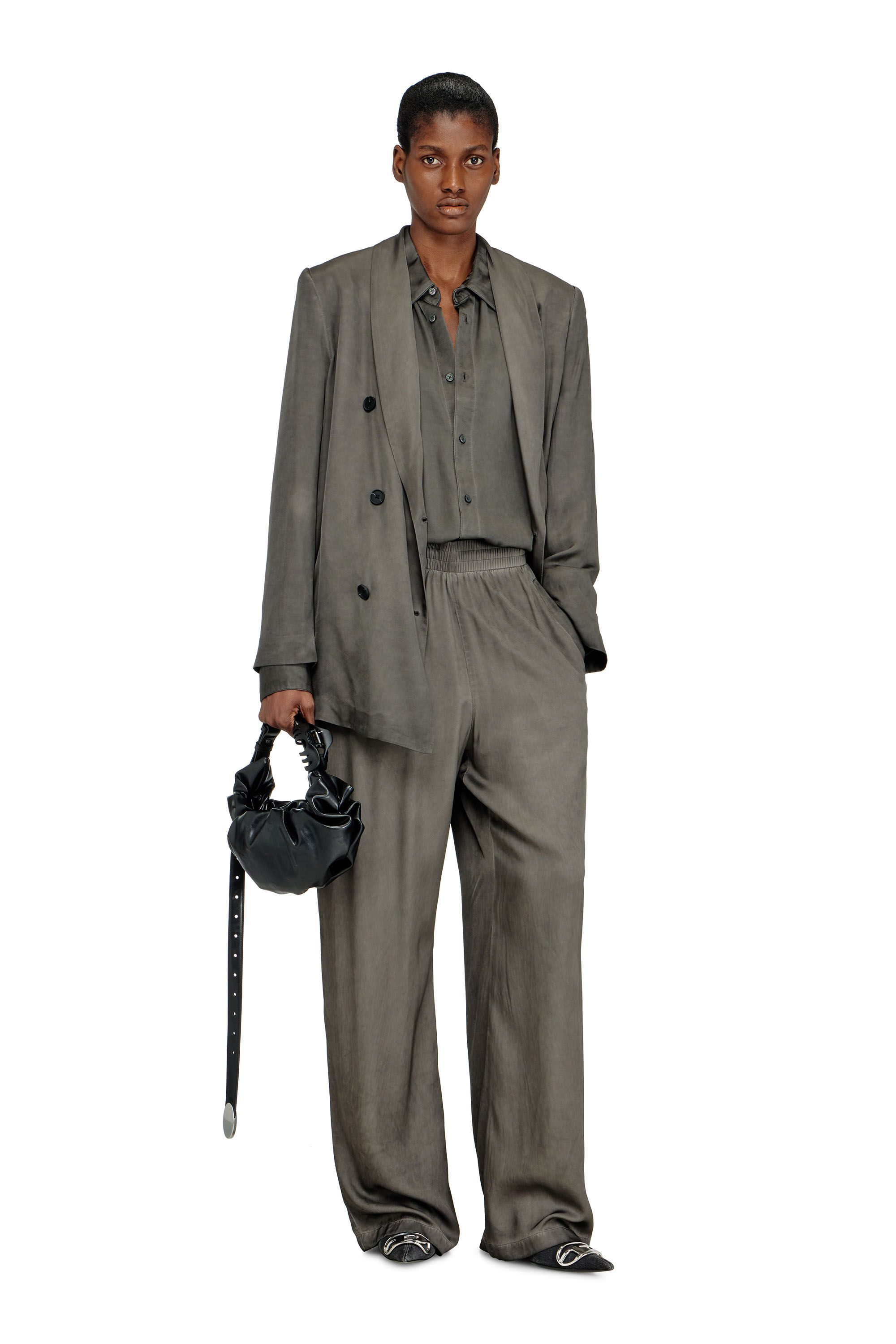 Diesel - G-AVINA-S1, Woman's Blazer in treated fluid viscose in Dark grey - 1