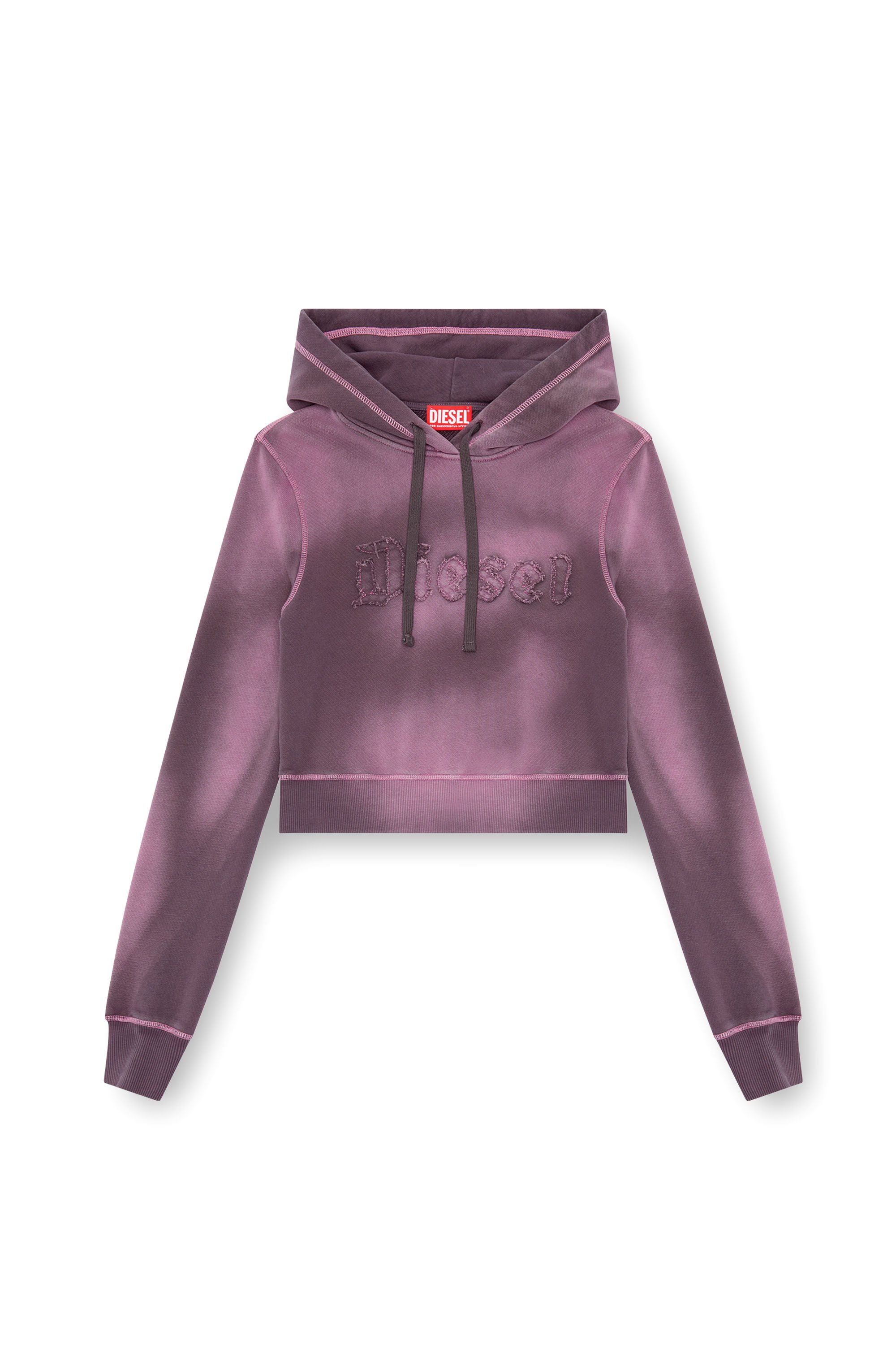 Diesel - F-SLIMMY-HOOD-P1, Woman Overdyed hoodie with frayed logo in Violet - Image 2