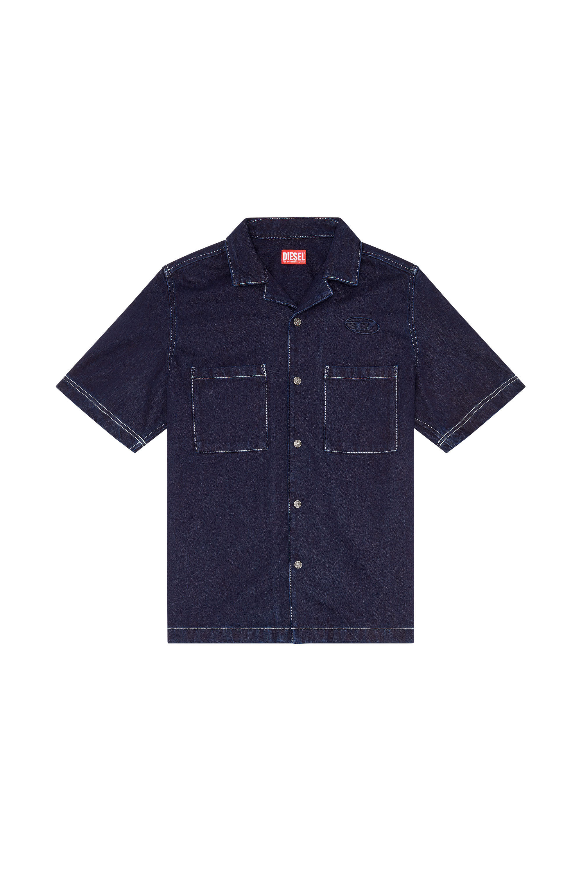 Diesel - D-PAROSHORT, Man's Bowling shirt in denim in Dark Blue - 2