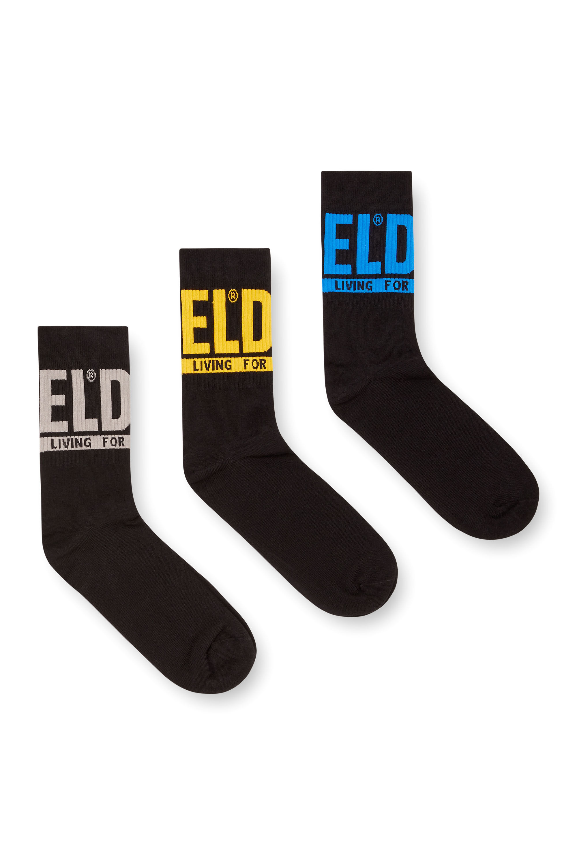 Diesel - SKM-RAY-THREEPACK, Man's 3-pack of logo cuff socks in Multicolor/Black - 1