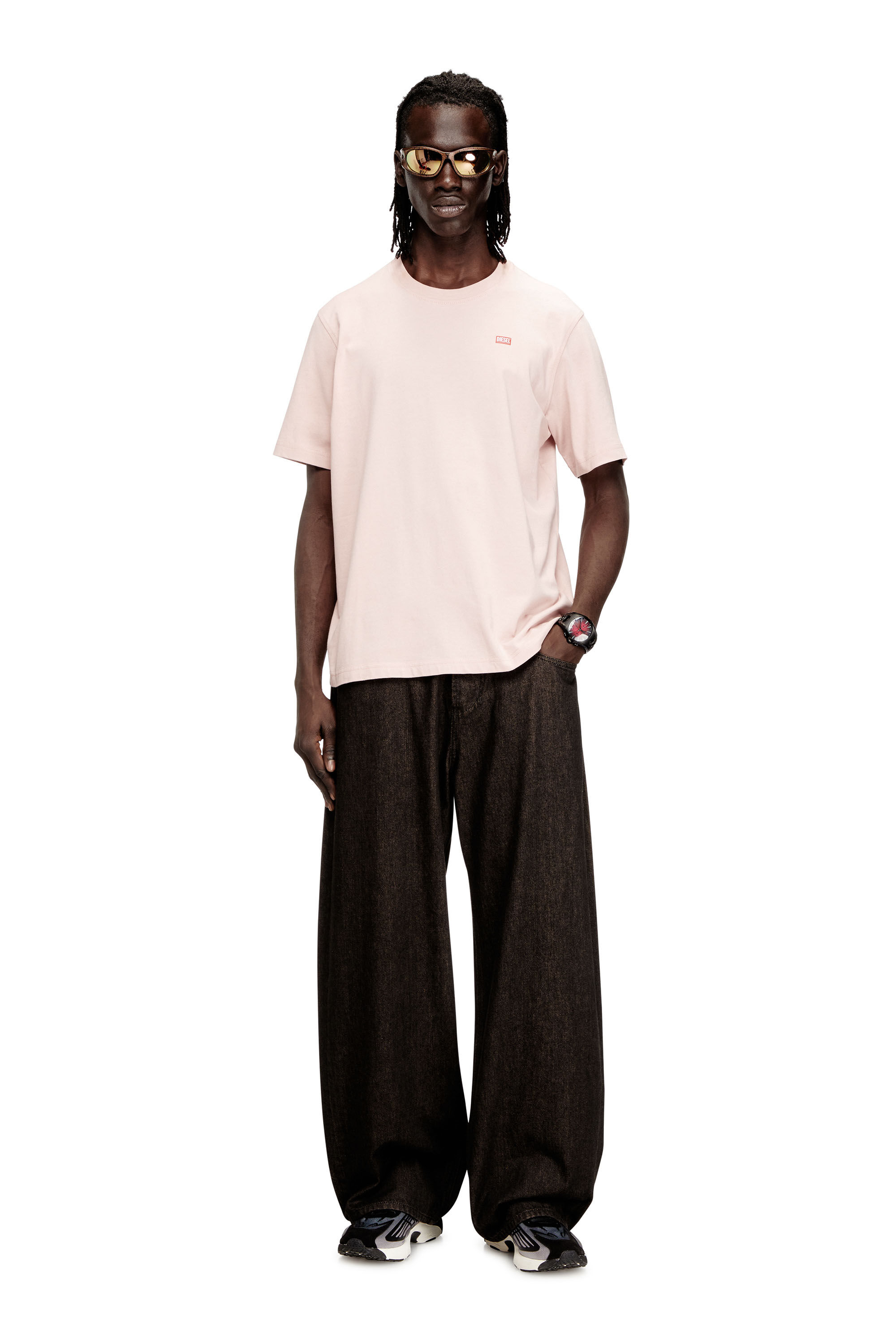 Diesel - T-ADJUST-V10, Man's Regular T-shirt with Diesel patch and photo print in Face Powder - 1