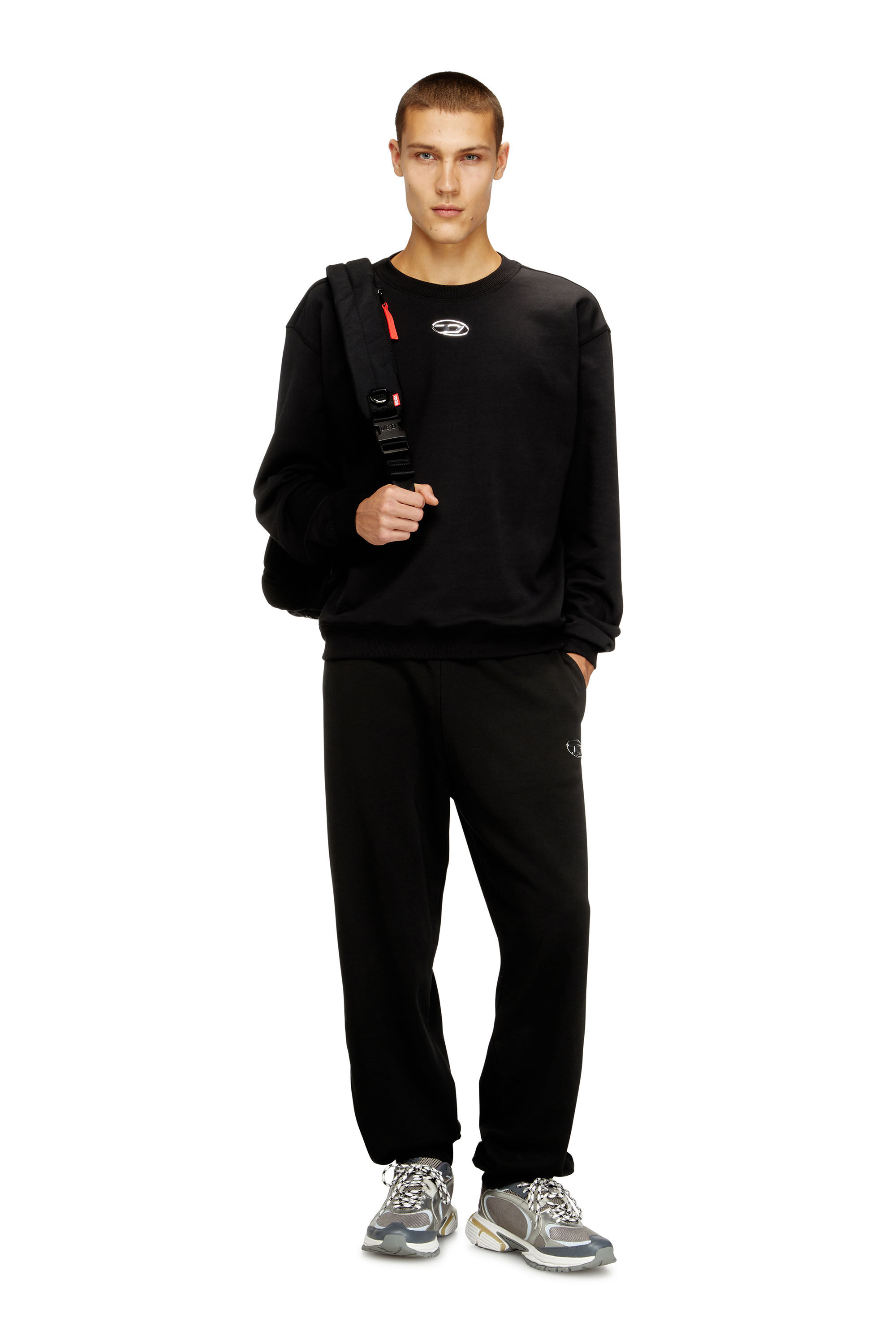 Diesel - S-NORM-IOD, Man's Regular sweater with metallic Oval D in Black - 1