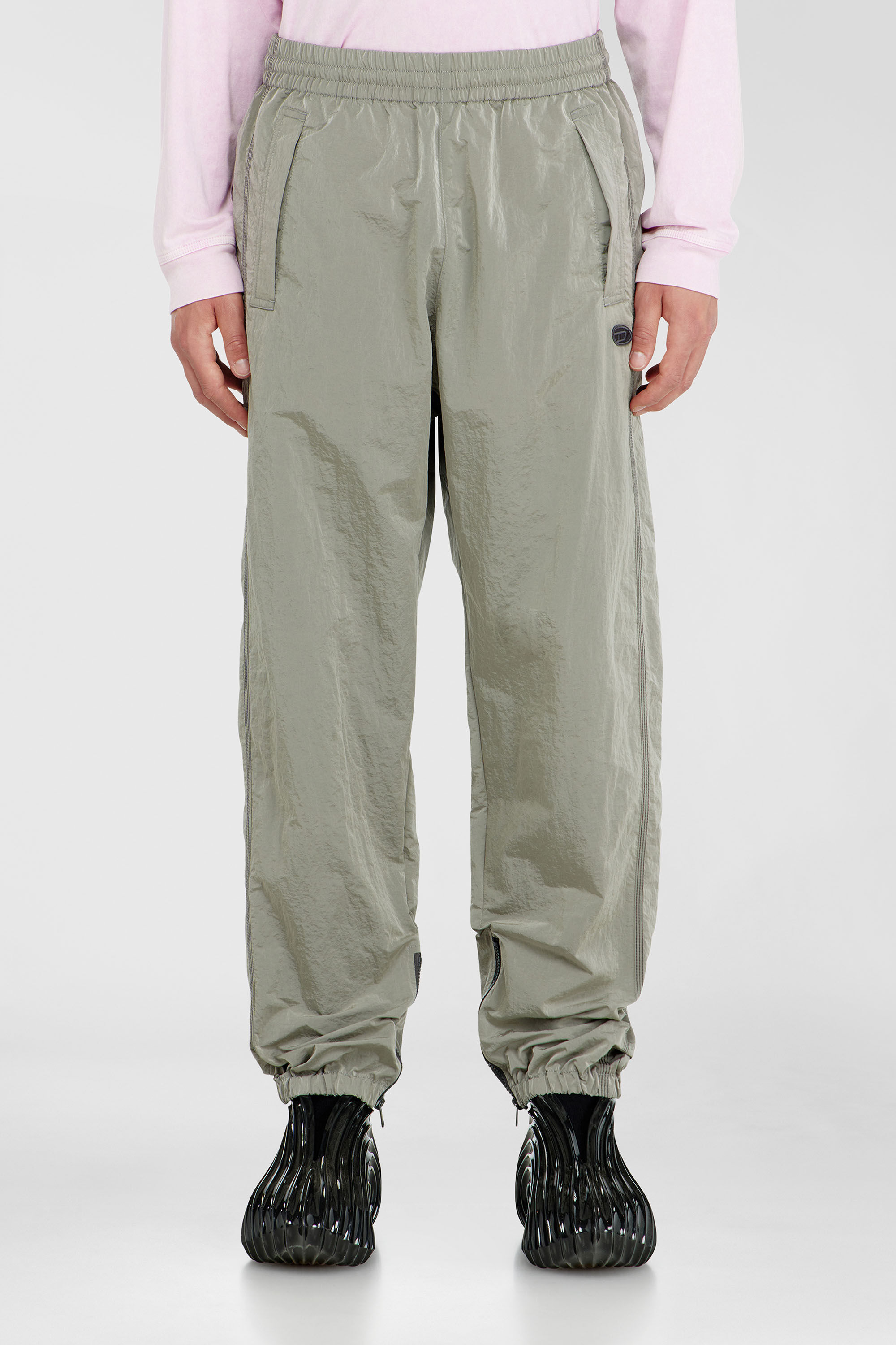Diesel - P-ANOK, Man's Nylon pants with crinkle effect in Light Grey - 3