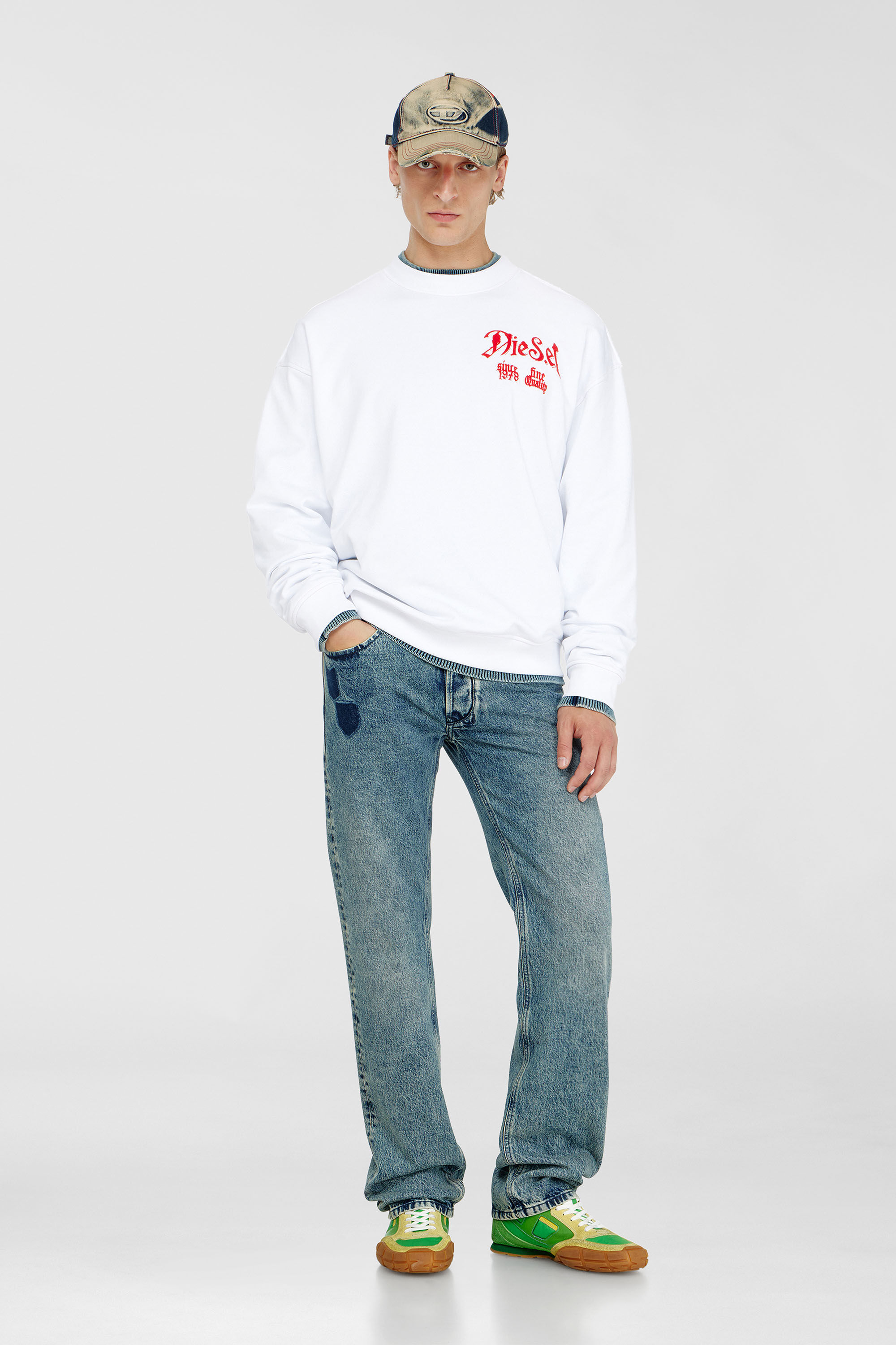 Diesel - S-BOXT-AA2, Man's Cotton sweatshirt with flocked graphics in White - 1