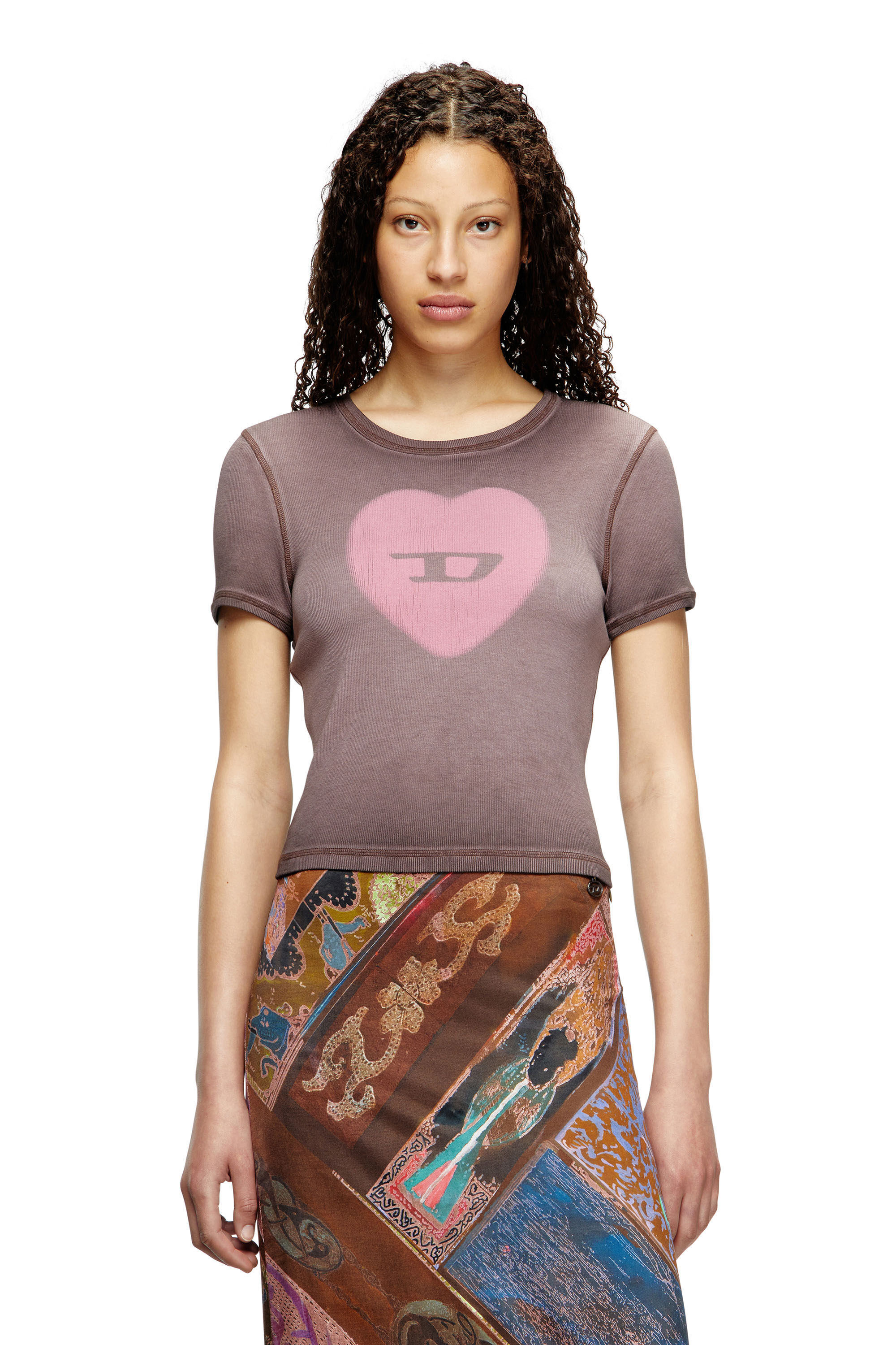 Women's Ribbed T-shirt with watercolour heart D | Violet | Diesel