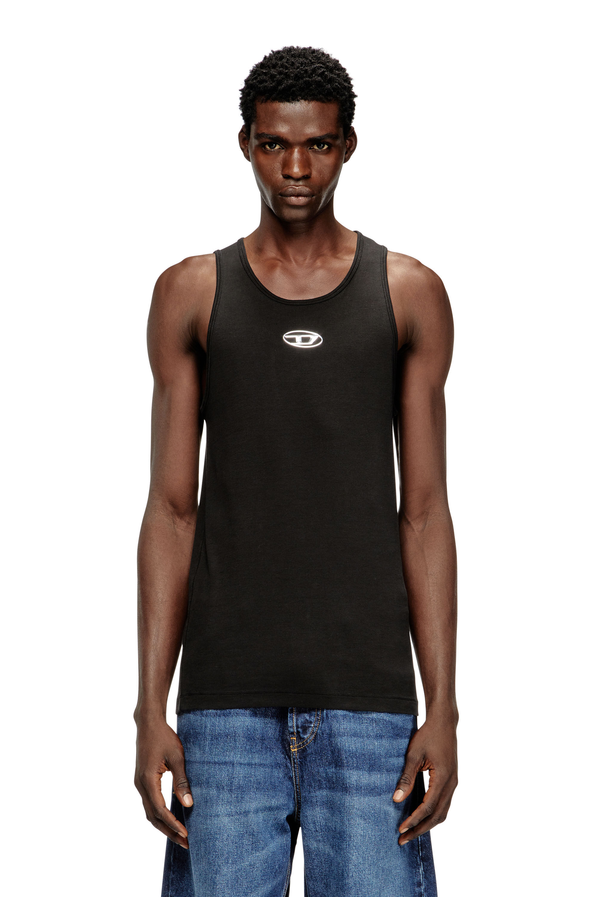 Men's Cotton tank top with logo | Black | Diesel