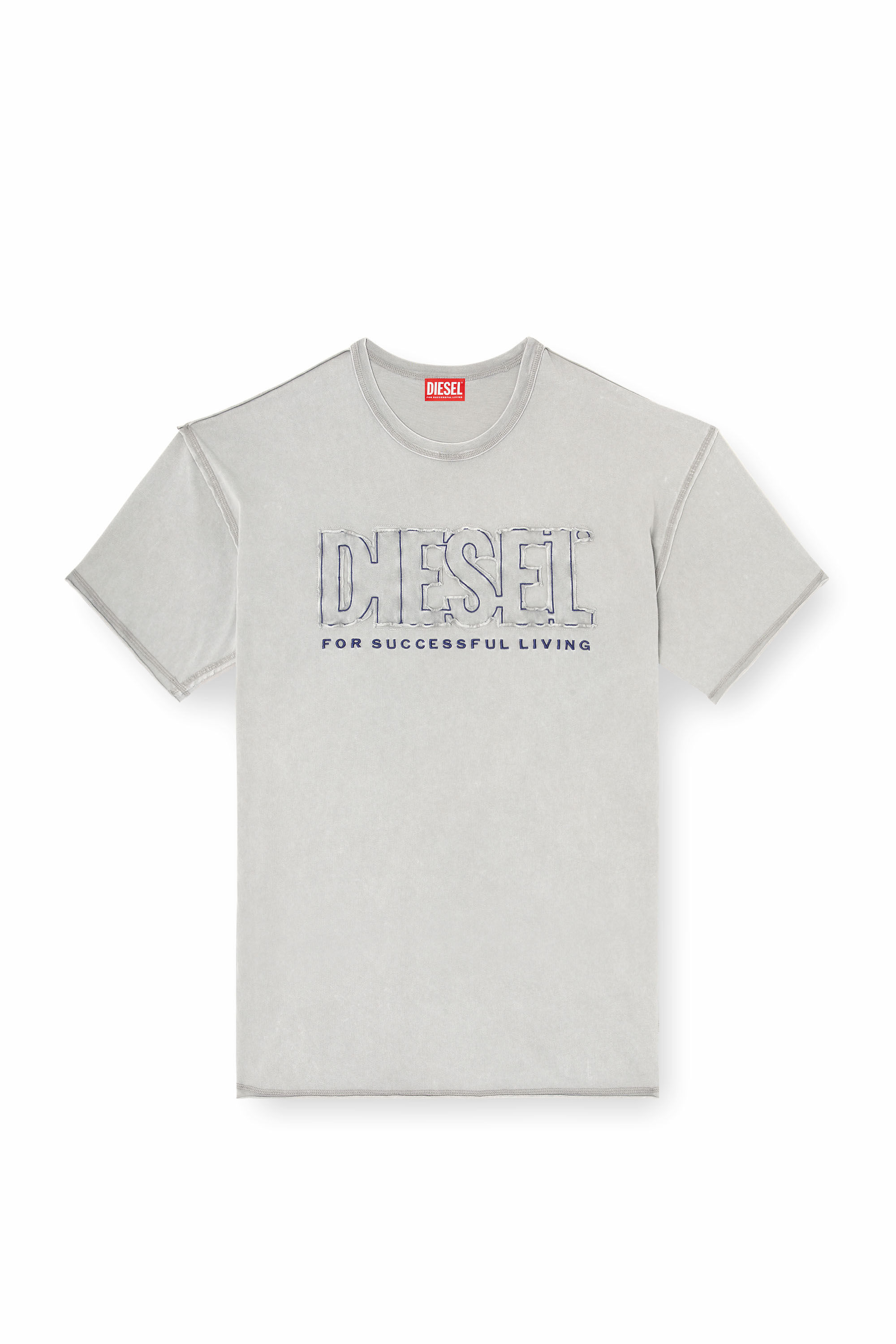 Diesel - T-RAWBOXT, Man's T-shirt with appliqu&eacute; logo and raw edge in Grey - 2