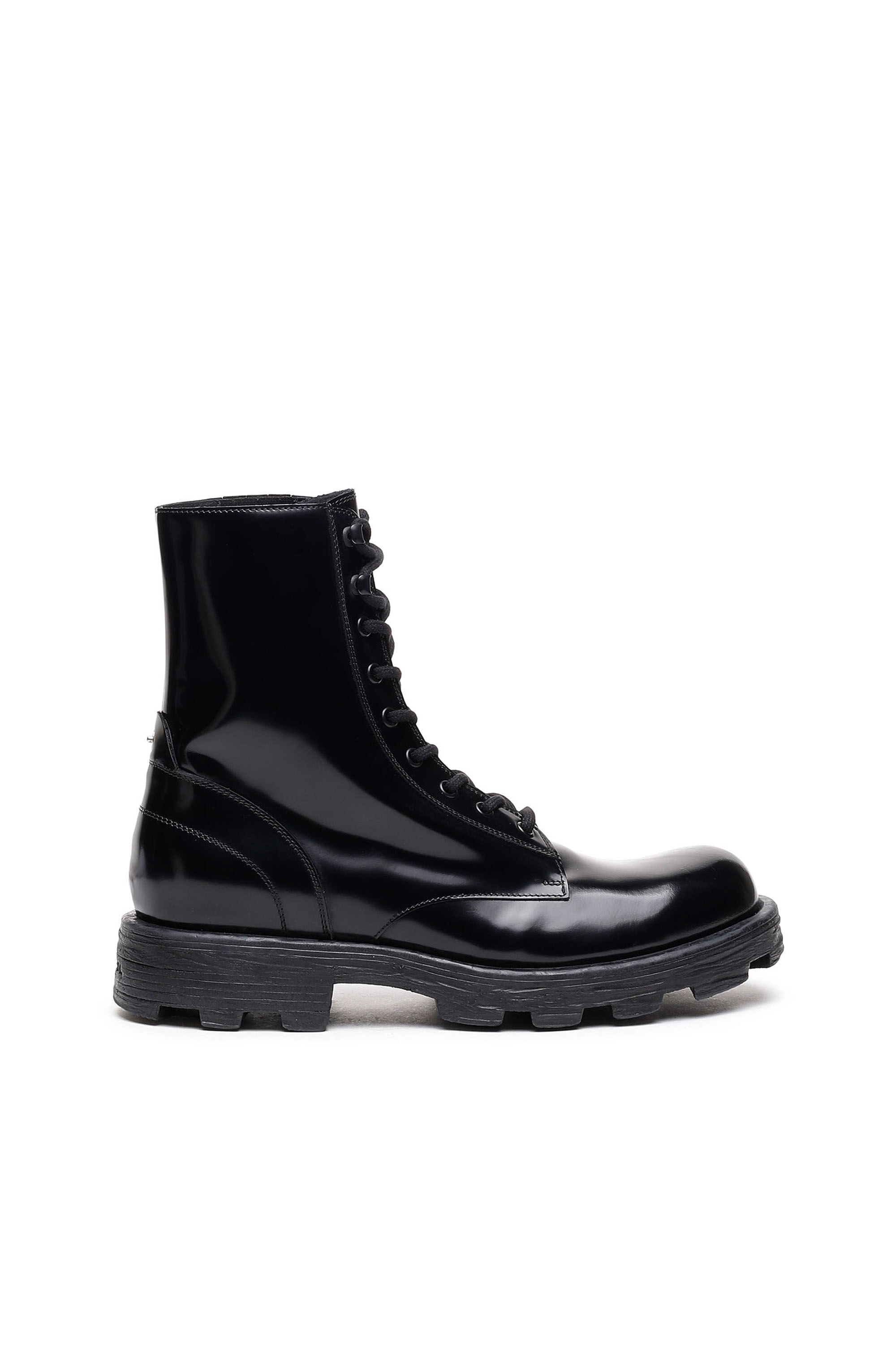 Black patient patent military lace up boots with deals chunky sole
