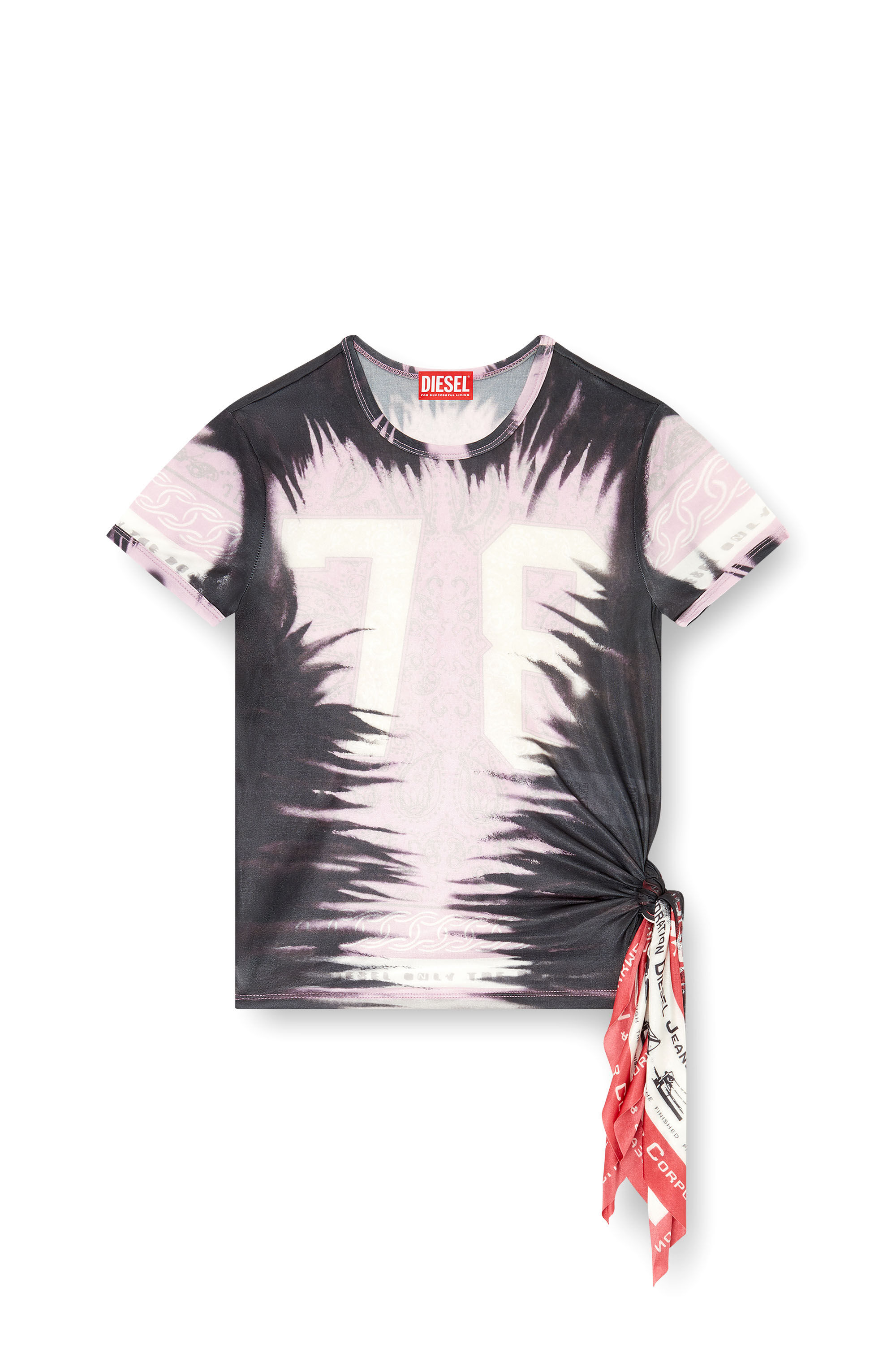 Diesel - T-DASHA, Woman's Draped top with bandana knot in Black/Pink - 2