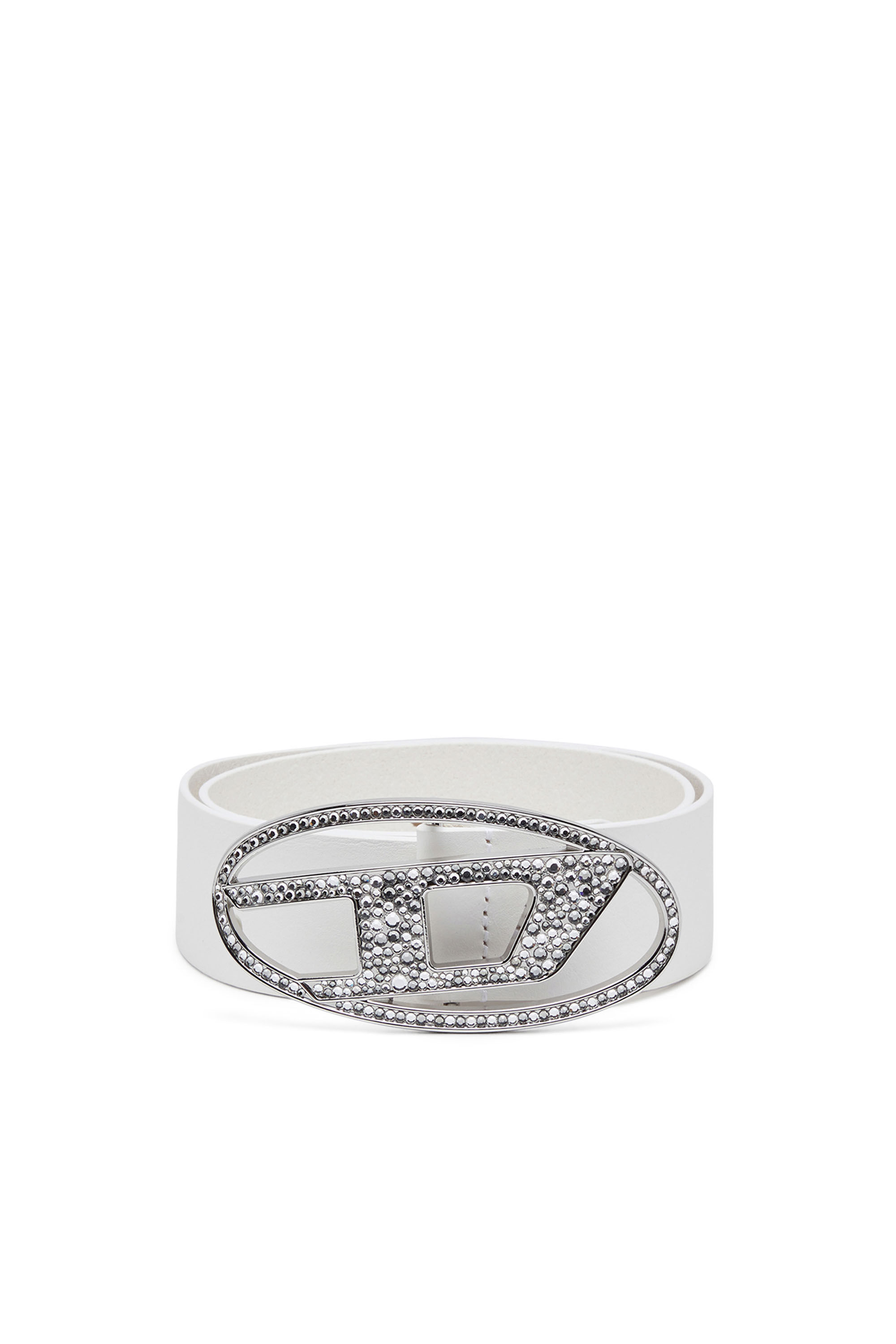 DIESEL B-1dr Strass ベルト ホワイト Women's 1.9cm slim leather belt with crystal buckle | White