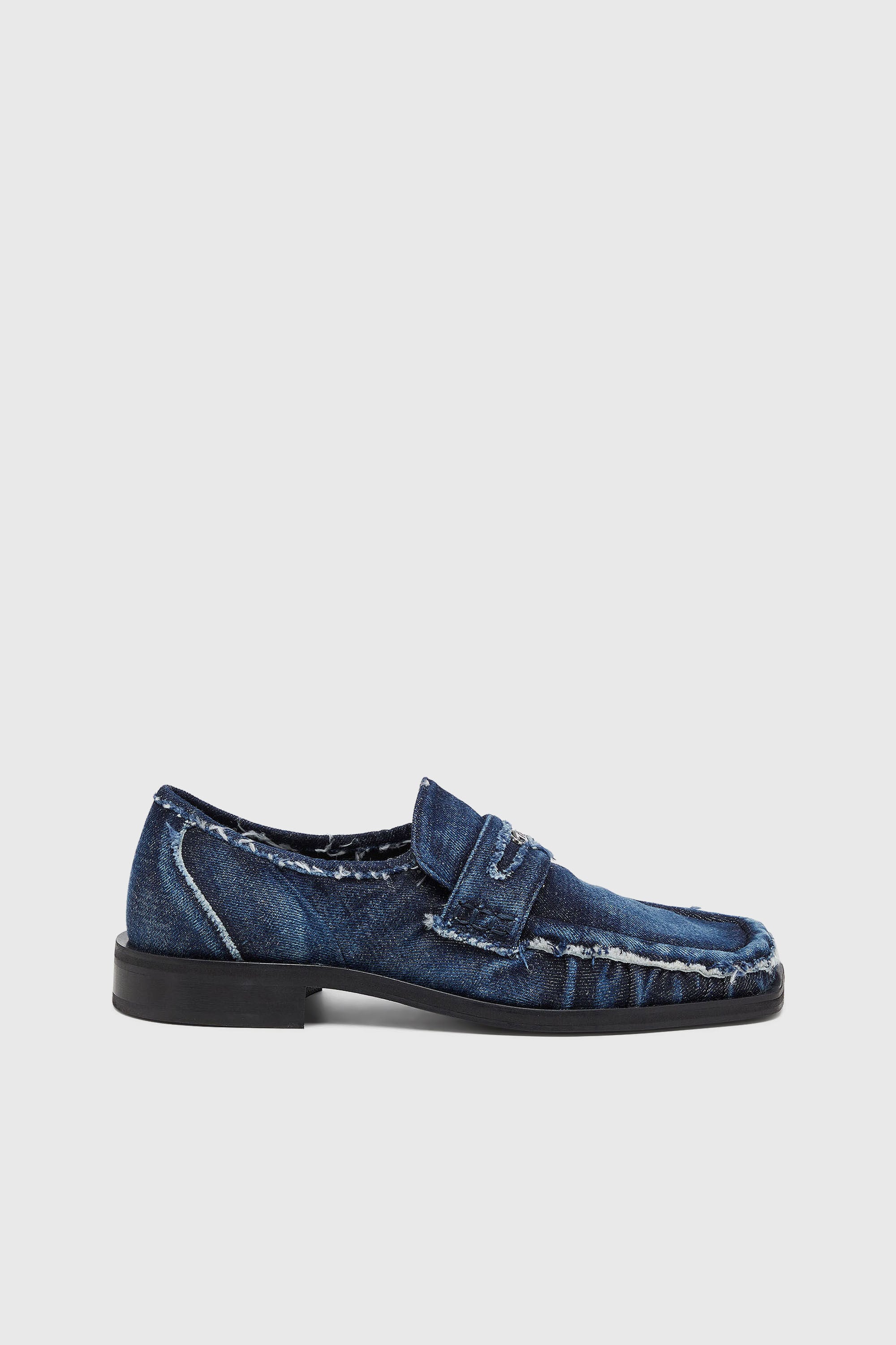 Diesel - D-AMBER LOAFER, Man's D-Amber - Penny loafers in frayed denim in Blue - 1