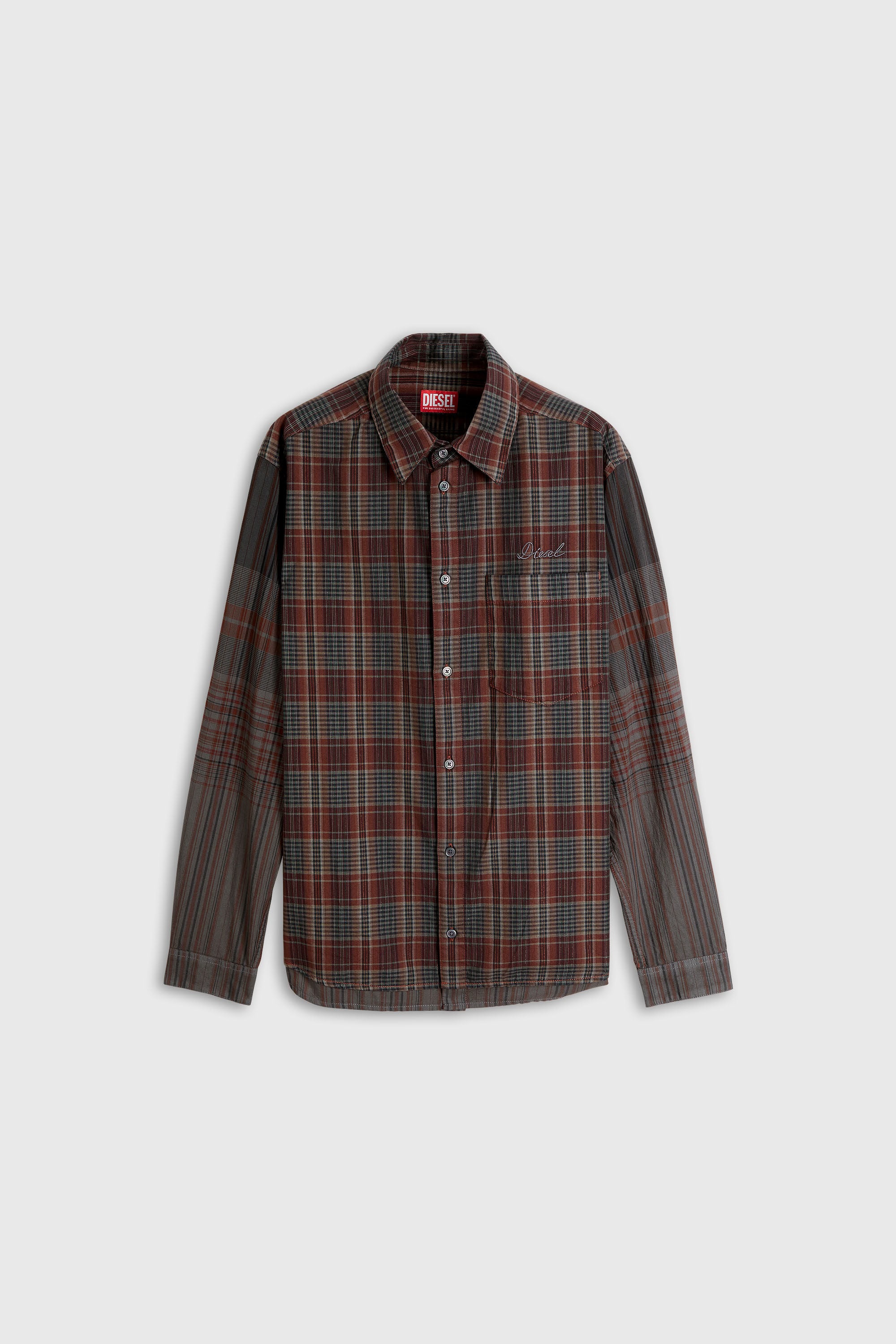 Diesel - S-TEN, Man's Shirt in metallic check flannel in Grey/Red - 2