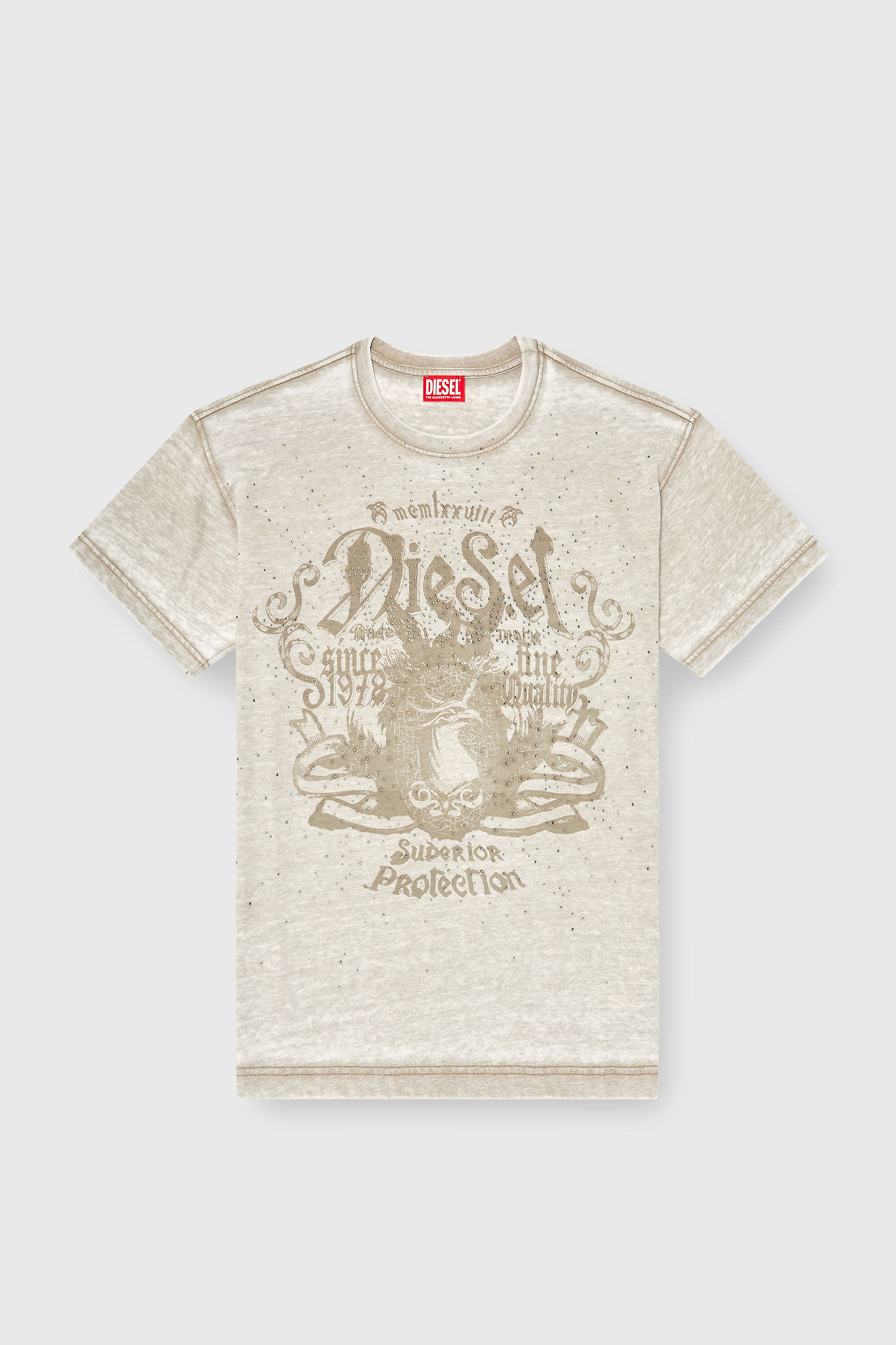 Diesel - T-NORM-AA8, Man's Jersey T-shirt with burnout wash and studs in Beige - 2