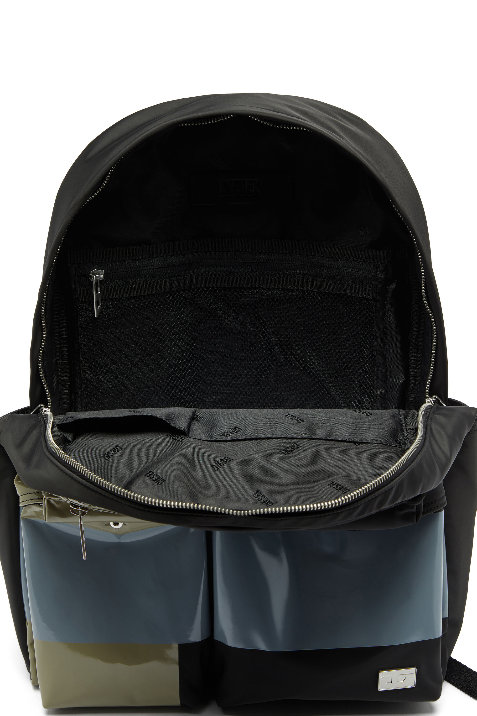 Diesel - MULTI-PKTS BACKPACK X, Unisex's Multi-Pkts - Color-block backpack with multiple pockets in Black/Green - 3