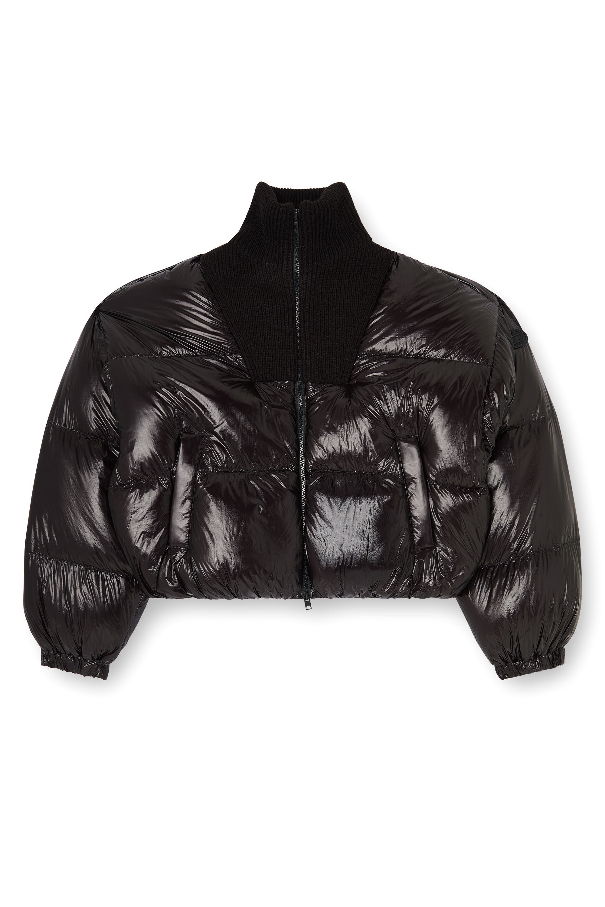 Diesel - W-ARRIOR, Woman's Down puffer jacket in ripstop with knitted collar in Black - 2
