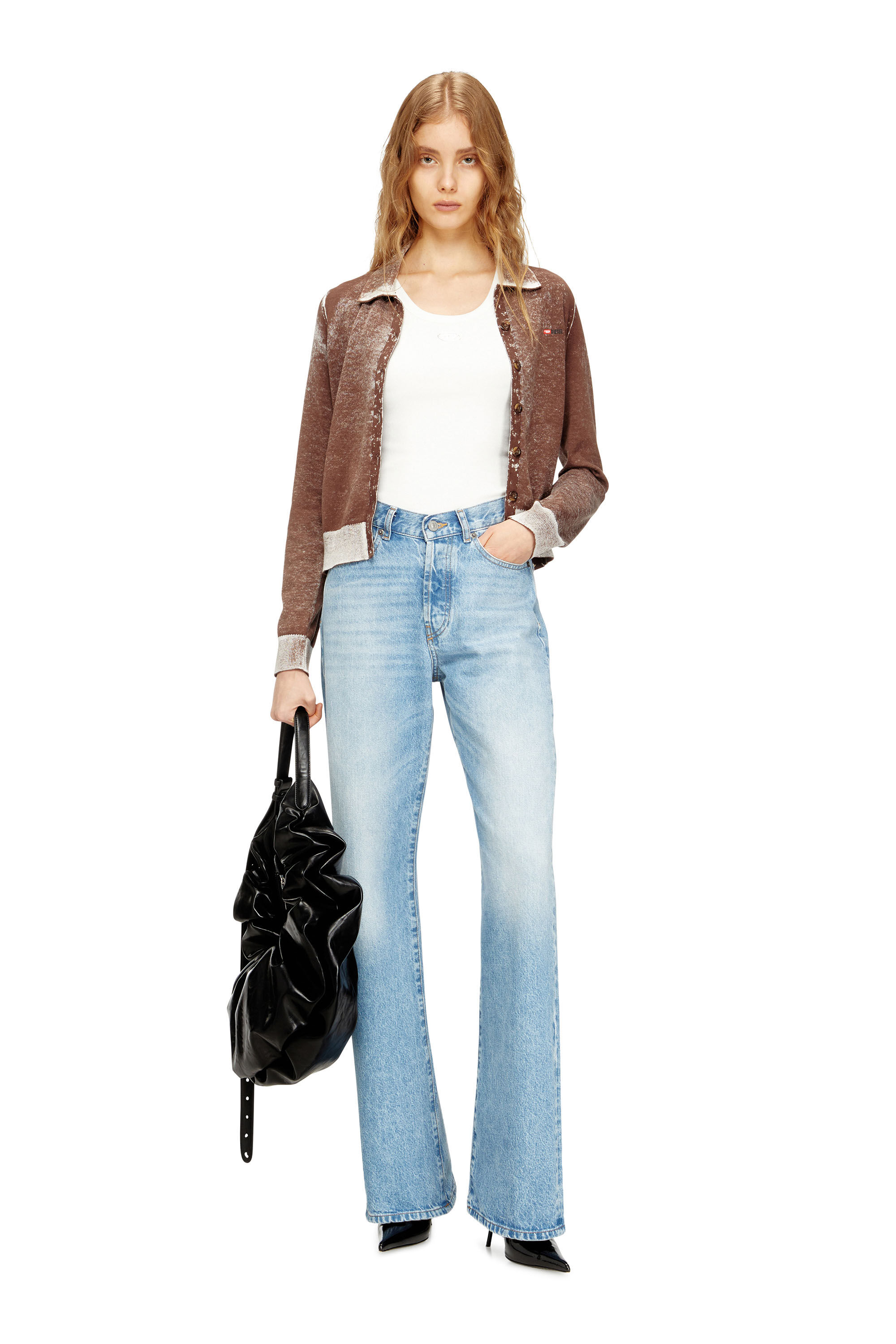 Diesel - T-ANKI-OD, Woman's Slim ribbed tank top with metallic Oval D in White - 1