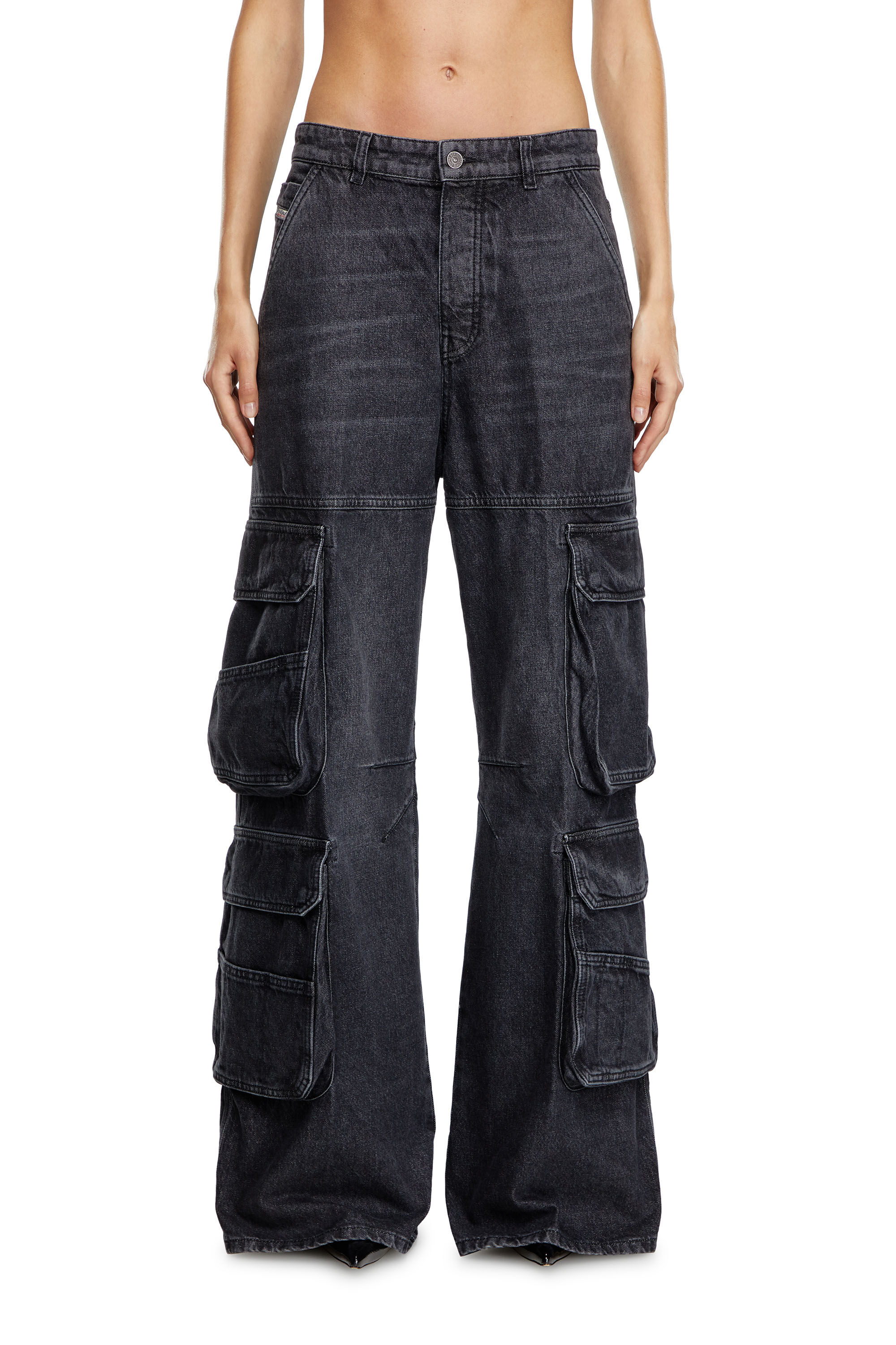 23AW DIESEL ブラックデニムカーゴパンツ DーSIRE- CARGO 1996 D-Sire Women: Low waist, 90's cargo Jeans, Black | Diesel